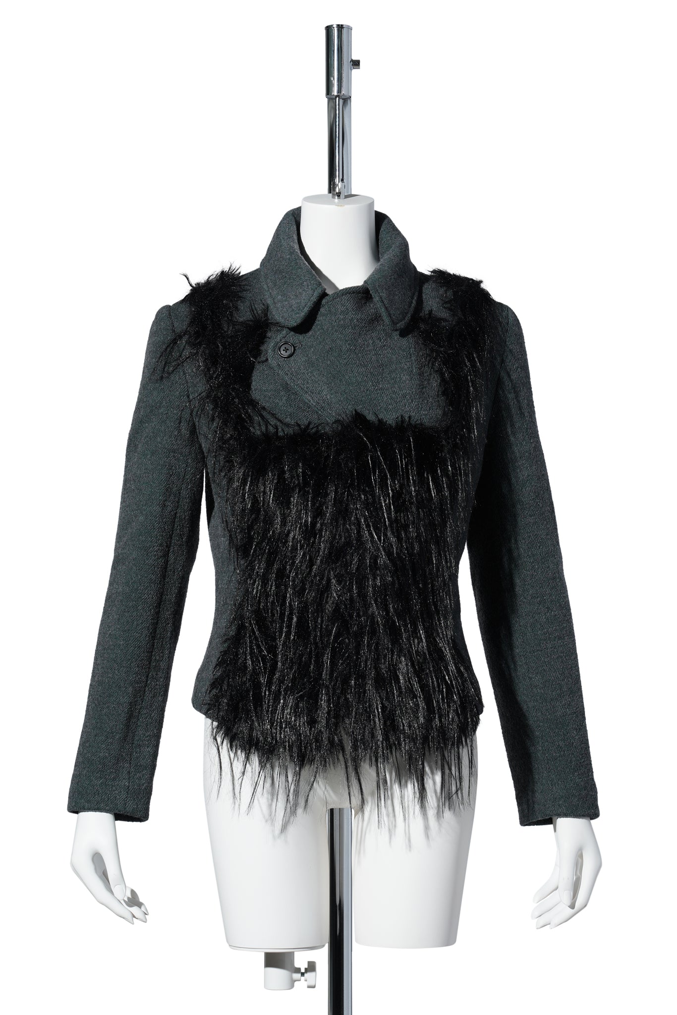 SHADOWY FUR BLAZER / TEAL BLACK