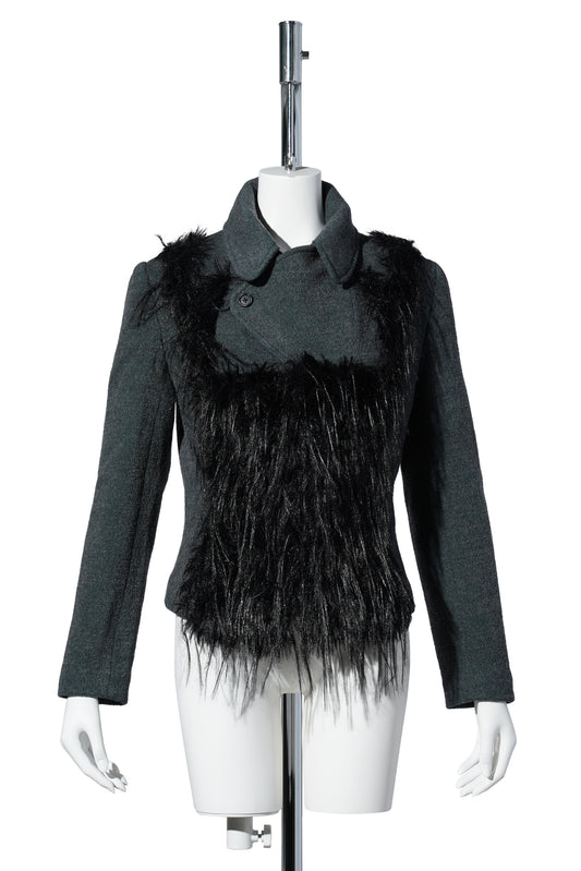 SHADOWY FUR BLAZER / TEAL BLACK