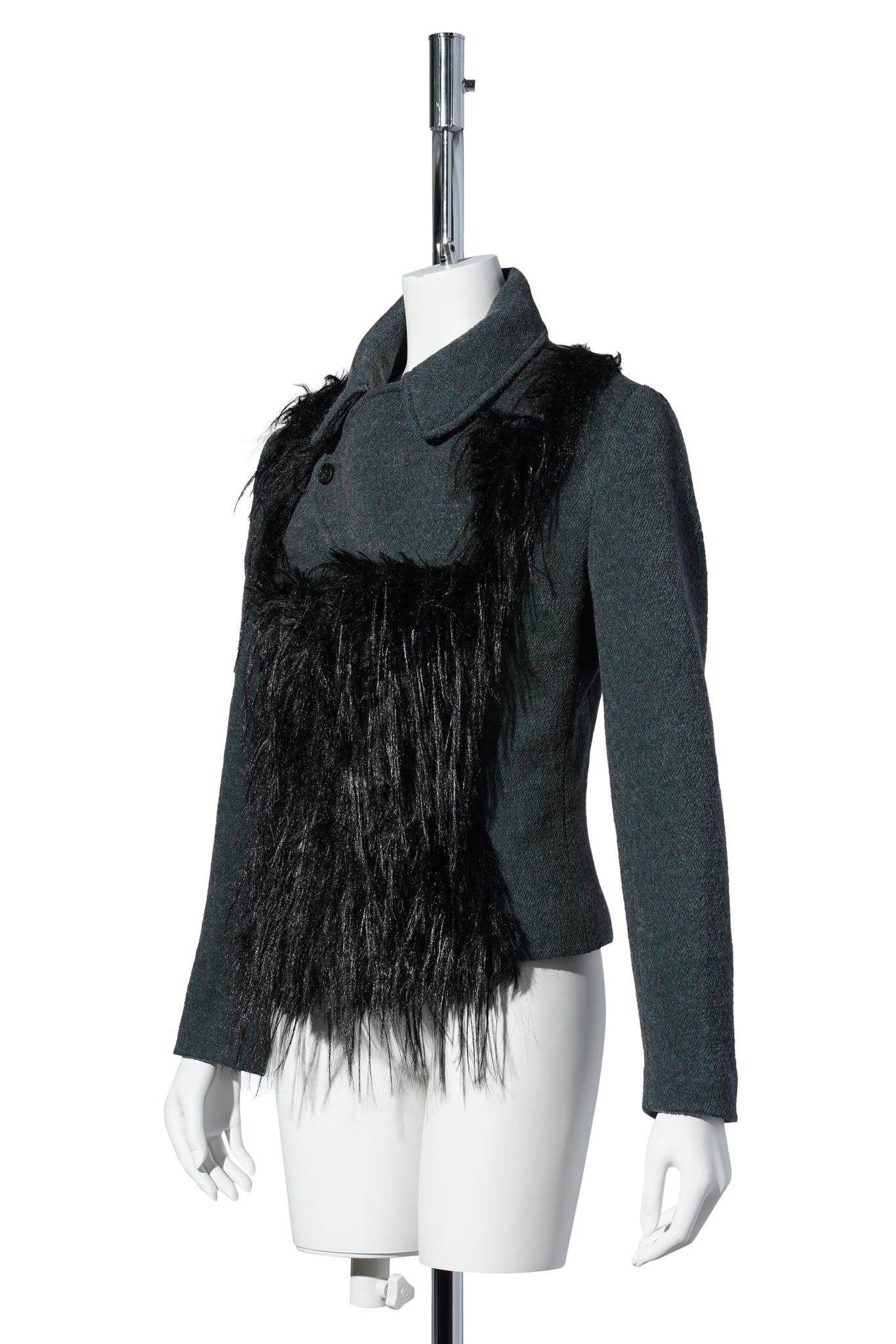 SHADOWY FUR BLAZER / TEAL BLACK