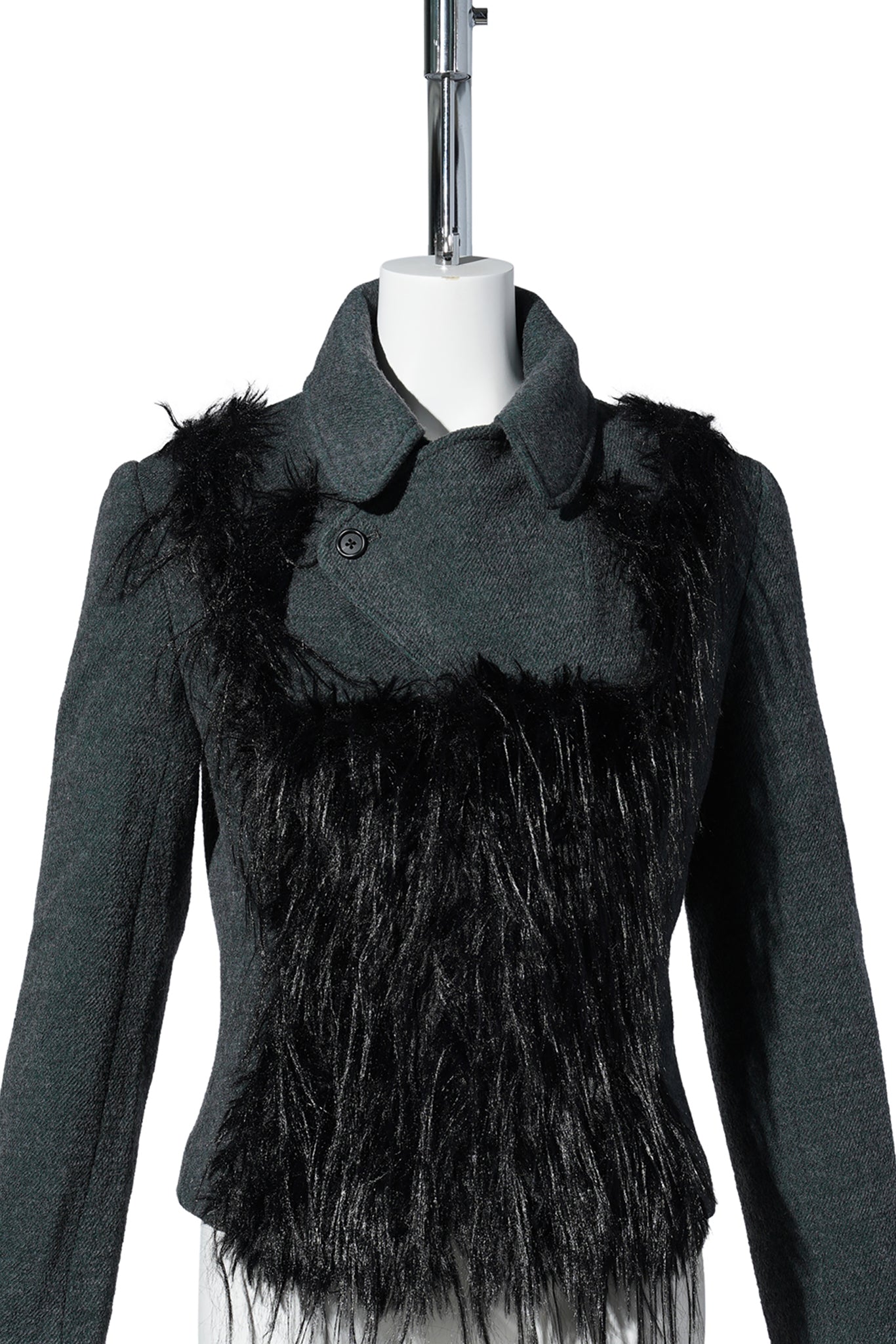 SHADOWY FUR BLAZER / TEAL BLACK