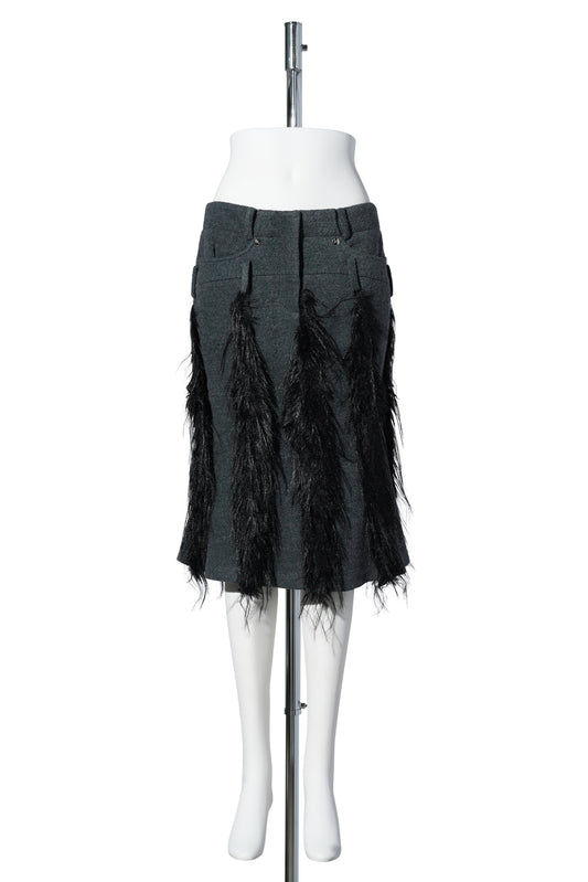 SHADOWY FUR SKIRT / TEAL BLACK