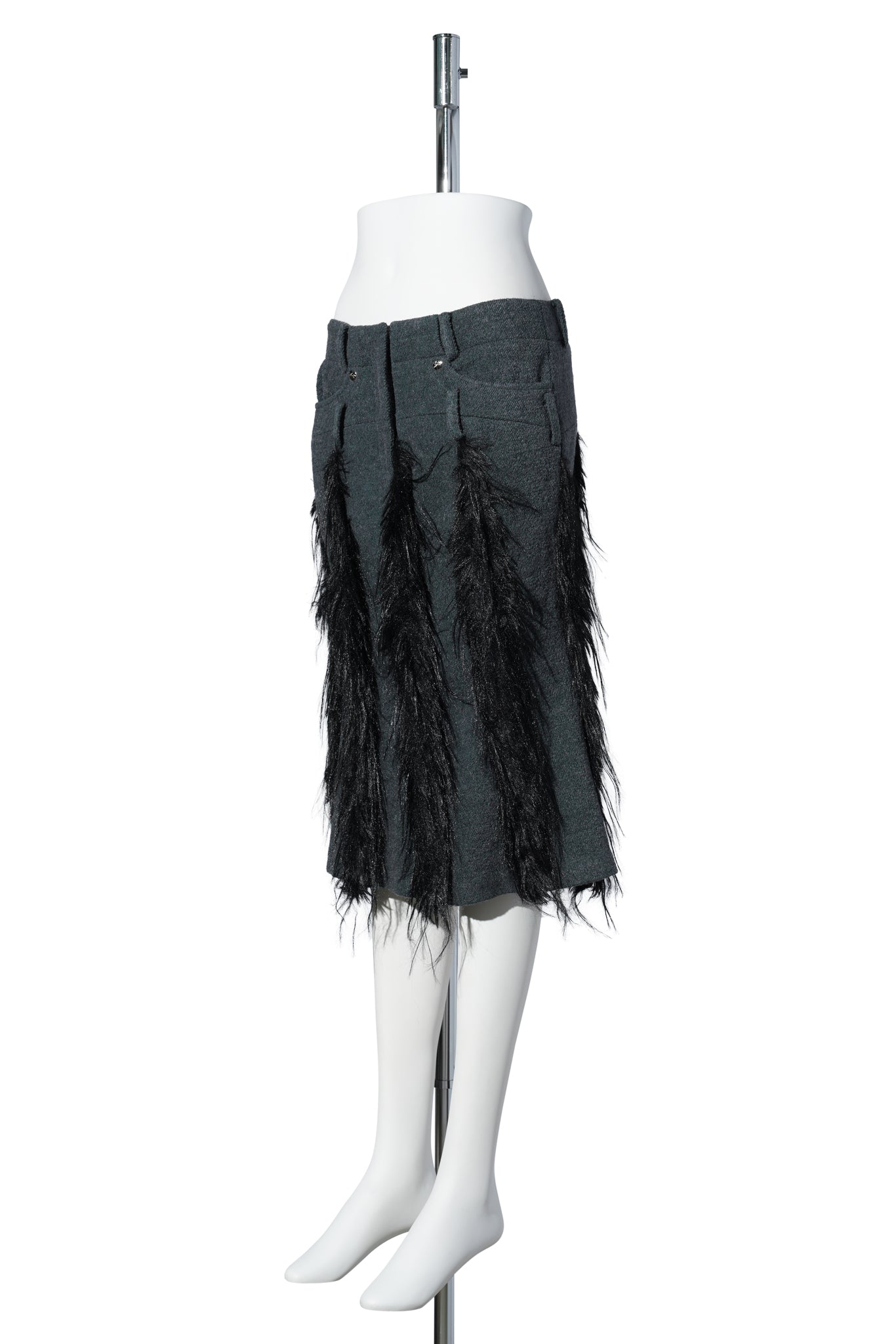 SHADOWY FUR SKIRT / TEAL BLACK