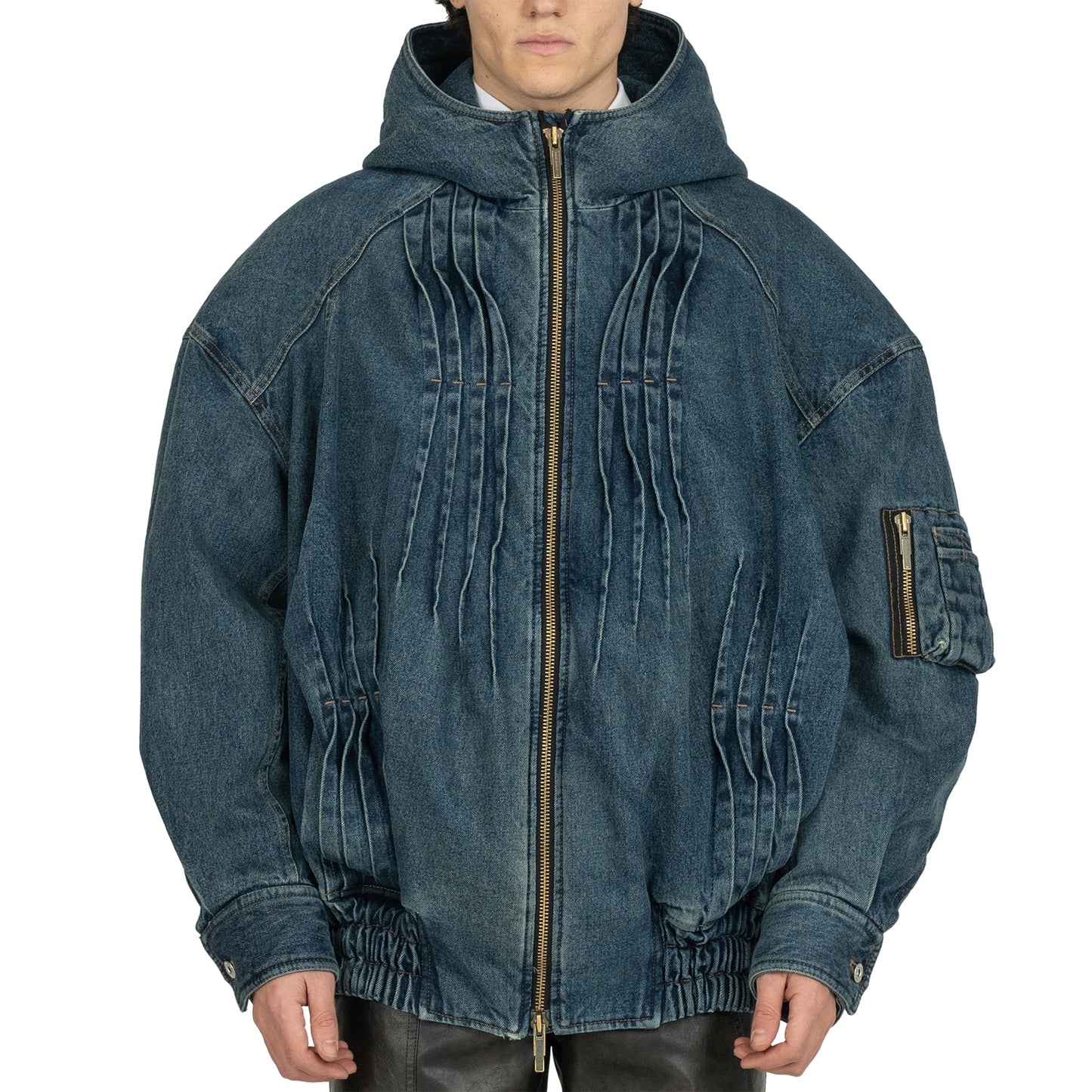 DENIM FOLDING OVERSIZED PADDED JACKET / BLUE