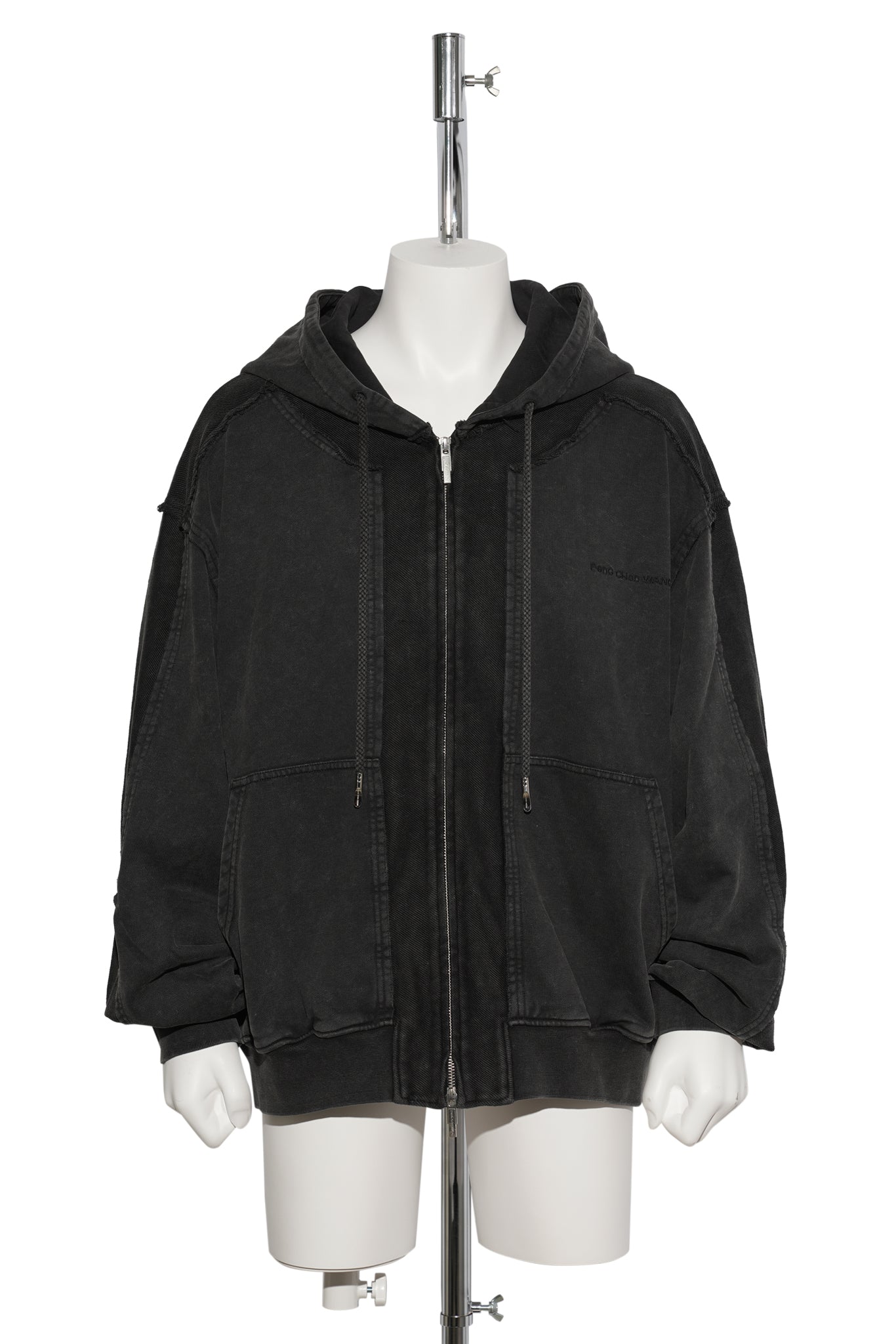 DECONSTRUCTED  PATCH ZIP UP HOODIE / DARK GRAY