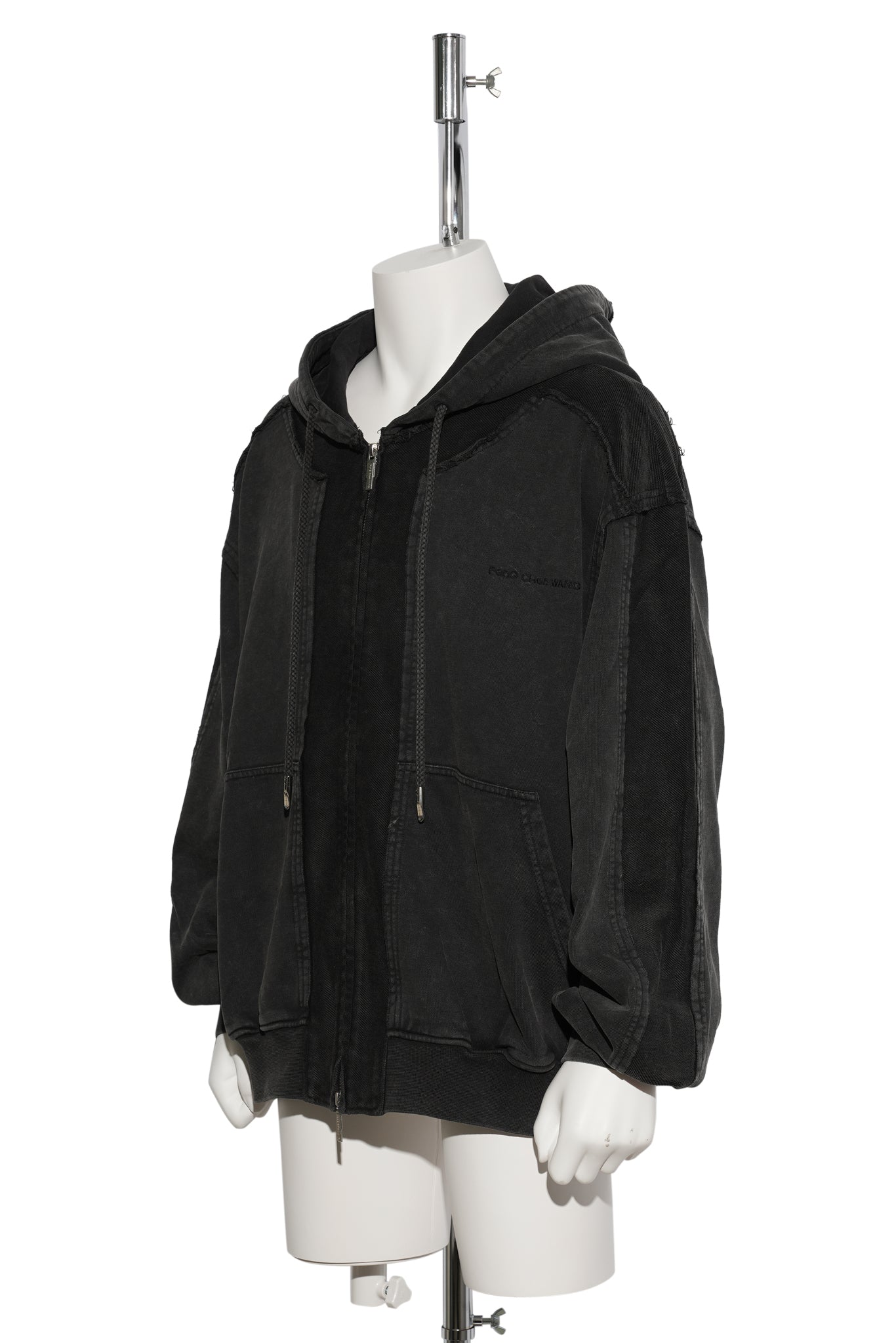 DECONSTRUCTED  PATCH ZIP UP HOODIE / DARK GRAY