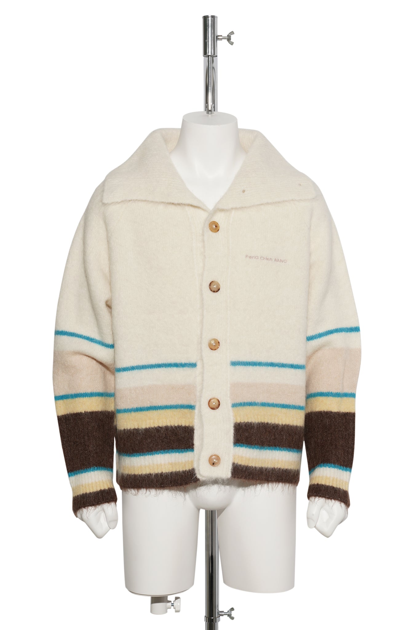 MULTICOLOUR STRIPE KNIT CARDIGAN / BEIGE BROWN YELLOW