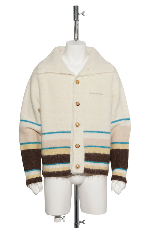 MULTICOLOUR STRIPE KNIT CARDIGAN / BEIGE BROWN YELLOW