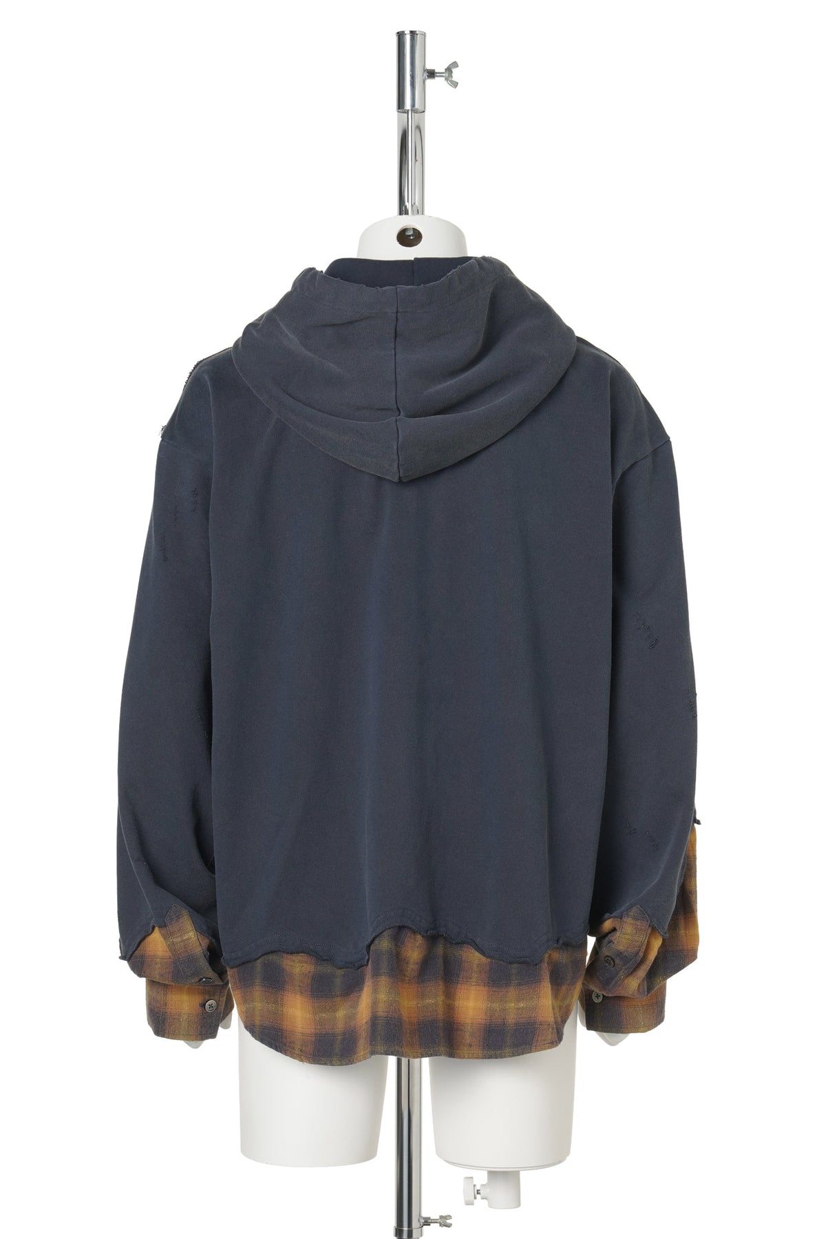 NAVY PLAID-PANEL ZIP-UP HOODIE / NAVY