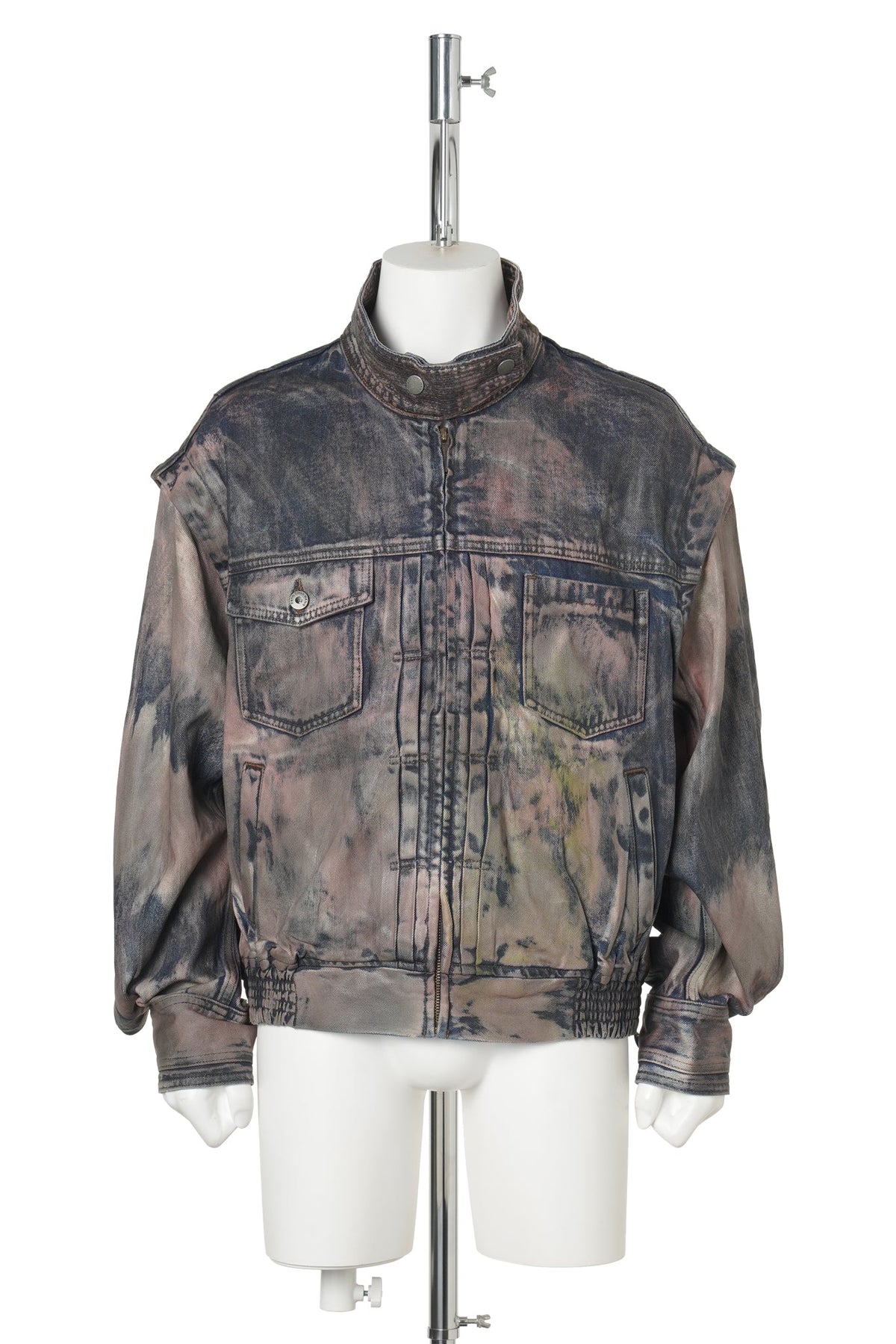 BROWN ARTISTICALLYTIE-DYED COATED DENIM SC JACKET / BLUE BROWN
