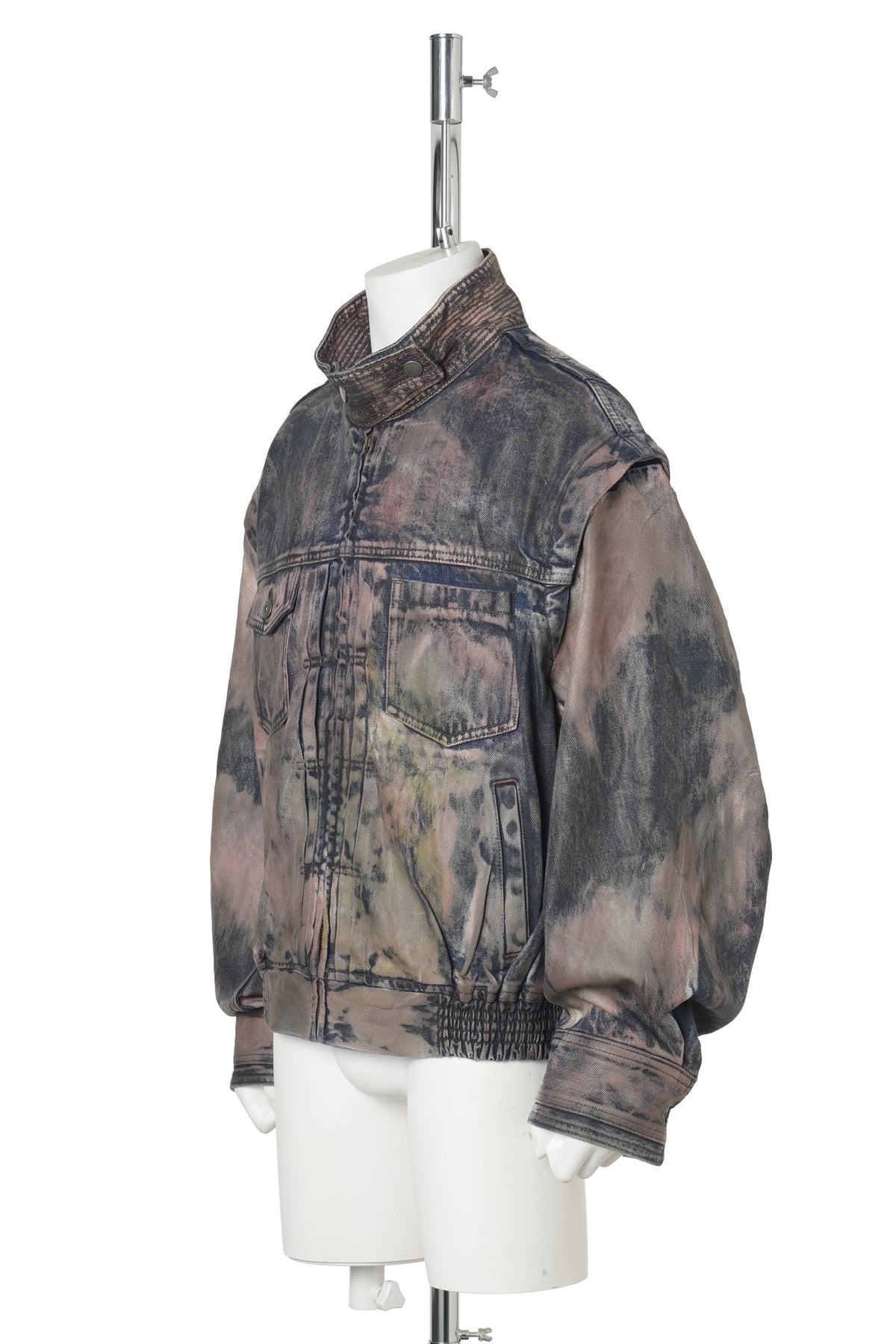 BROWN ARTISTICALLYTIE-DYED COATED DENIM SC JACKET / BLUE BROWN