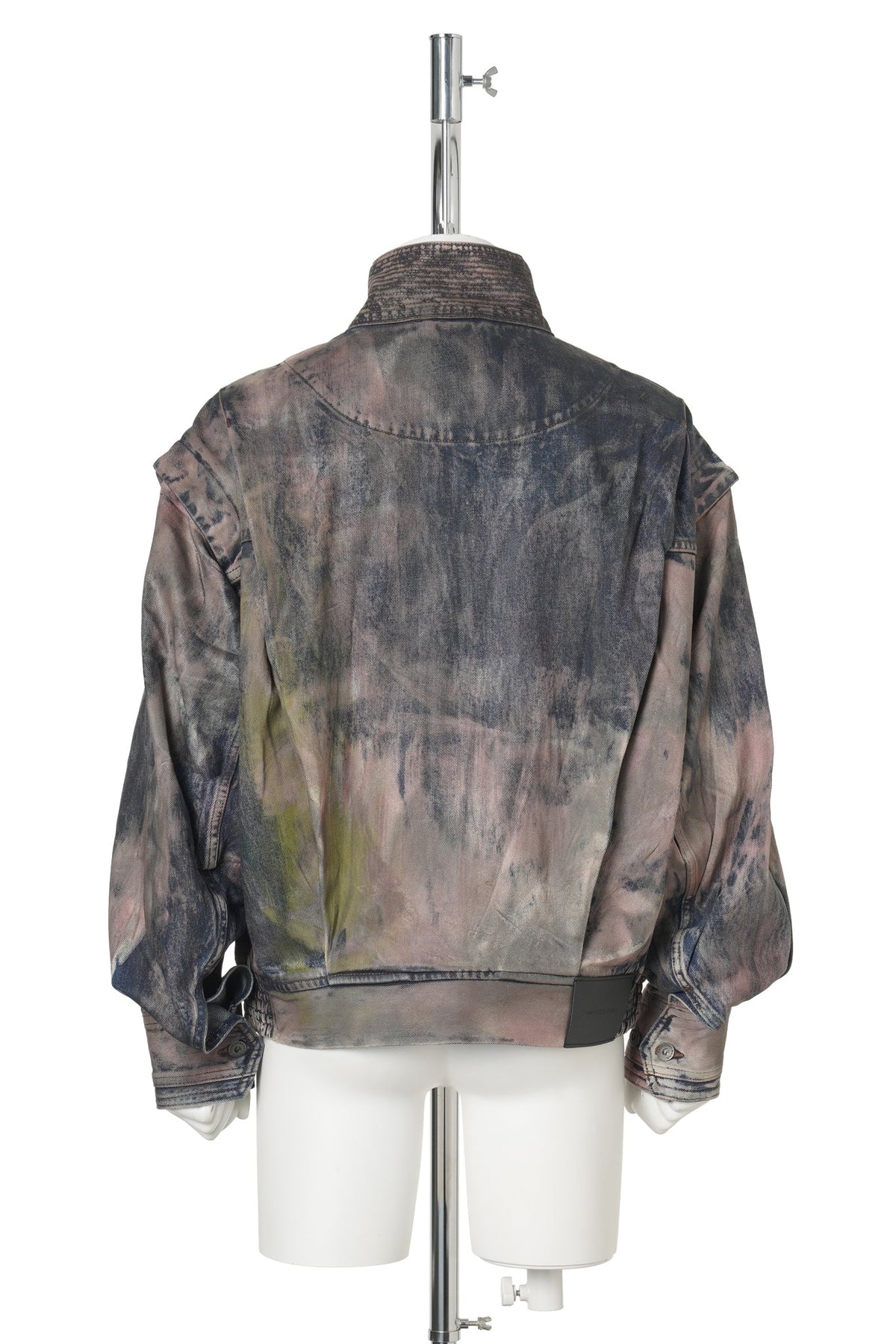 BROWN ARTISTICALLYTIE-DYED COATED DENIM SC JACKET / BLUE BROWN