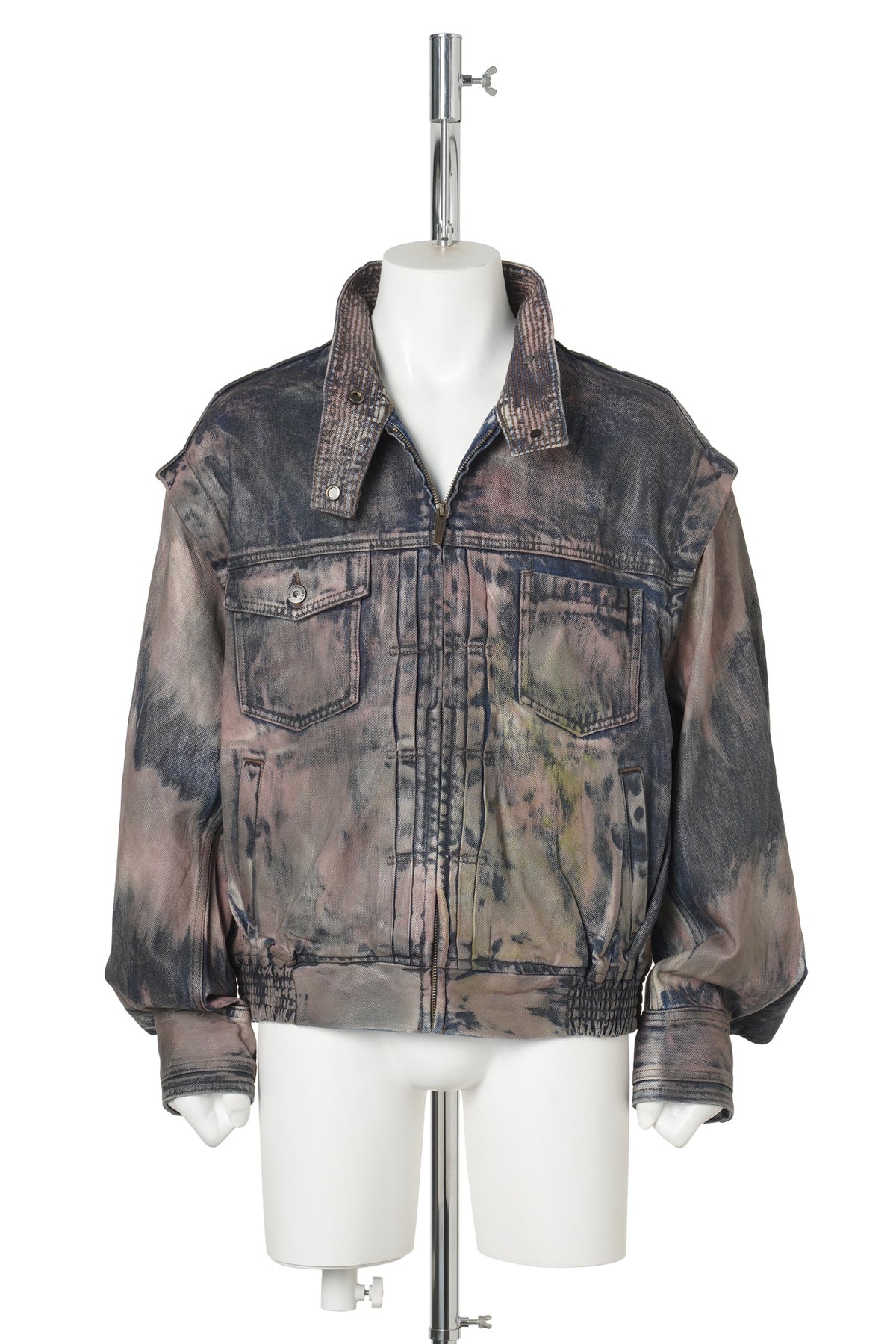 BROWN ARTISTICALLYTIE-DYED COATED DENIM SC JACKET / BLUE BROWN