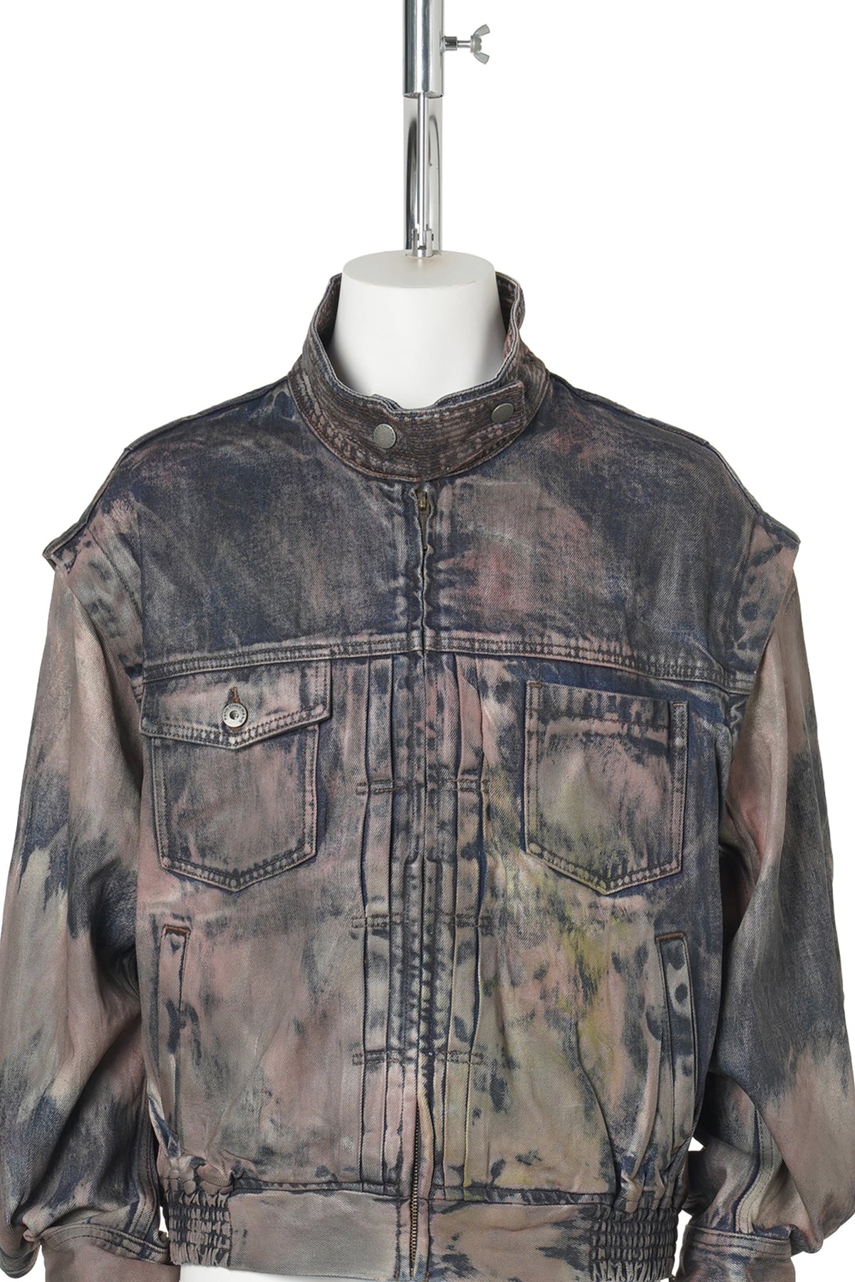 BROWN ARTISTICALLYTIE-DYED COATED DENIM SC JACKET / BLUE BROWN