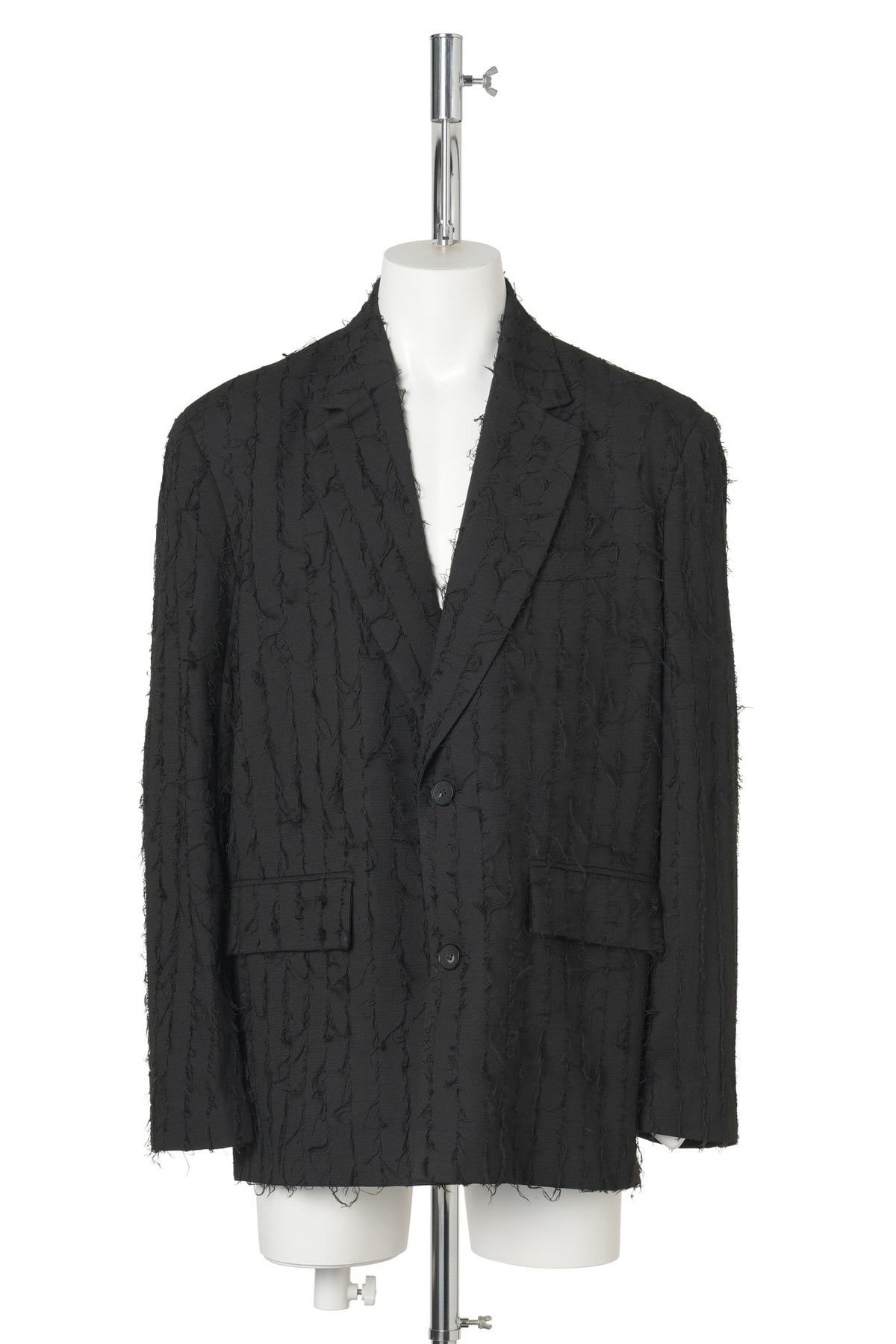 BLACK BLAZER WITH BRUSHED-FRINGE PANEL DETAILING / BLACK