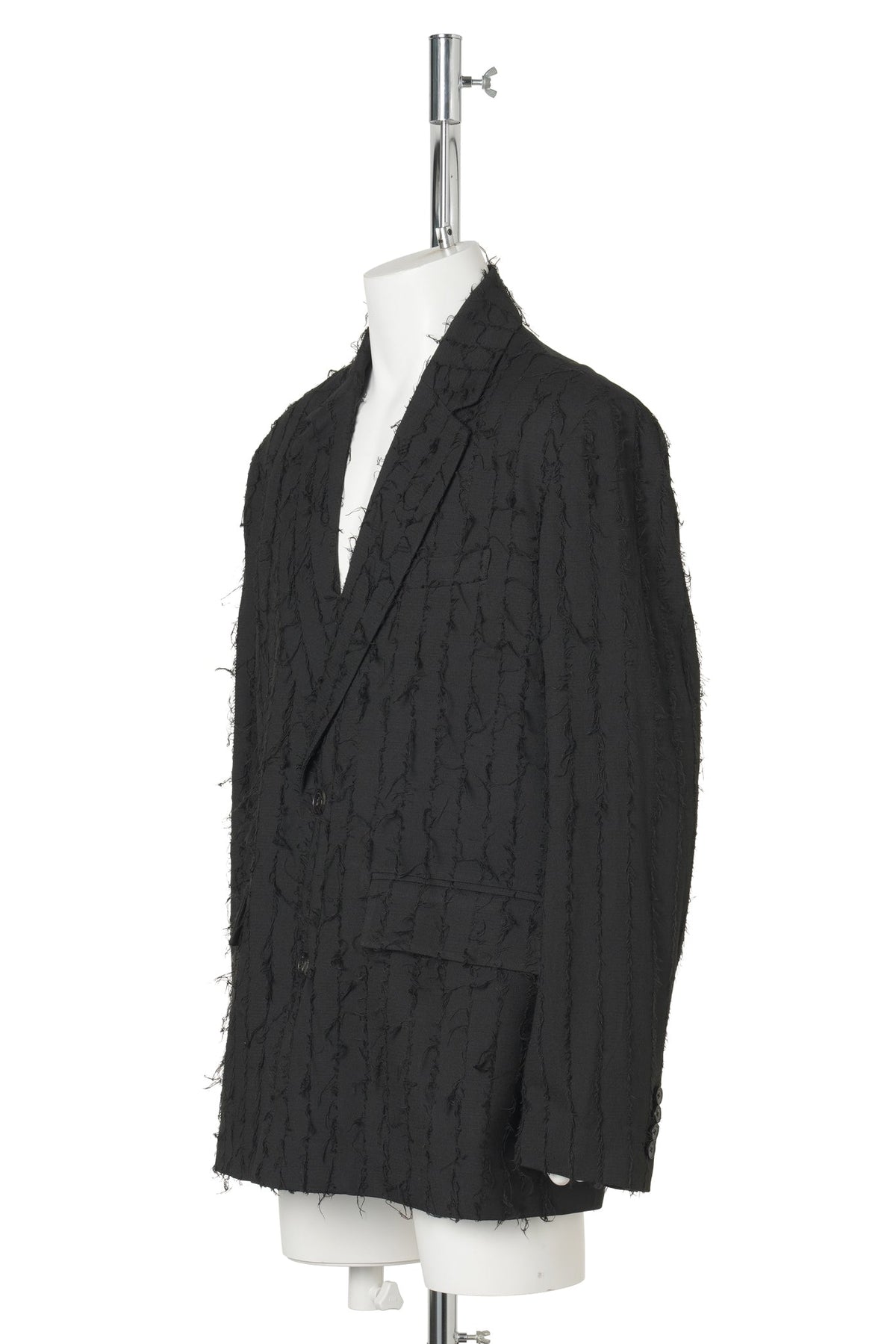BLACK BLAZER WITH BRUSHED-FRINGE PANEL DETAILING / BLACK