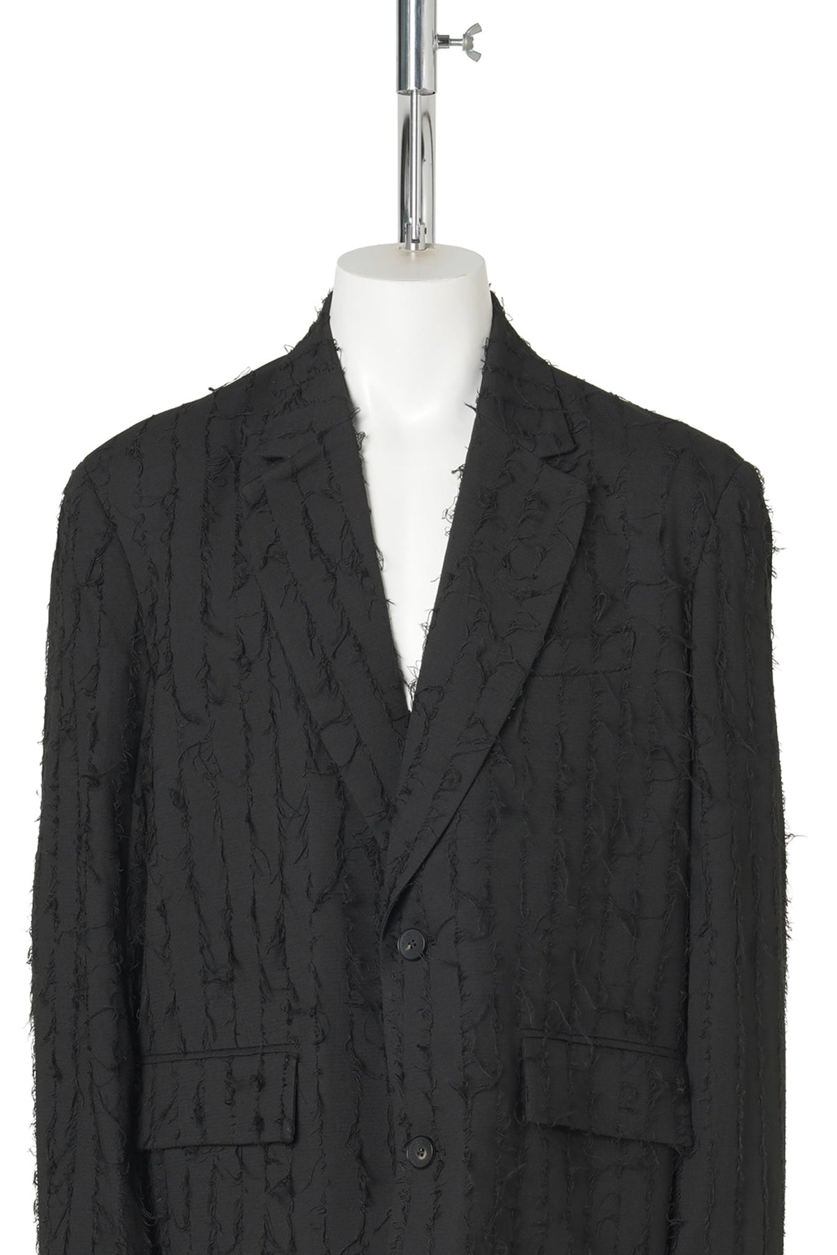 BLACK BLAZER WITH BRUSHED-FRINGE PANEL DETAILING / BLACK