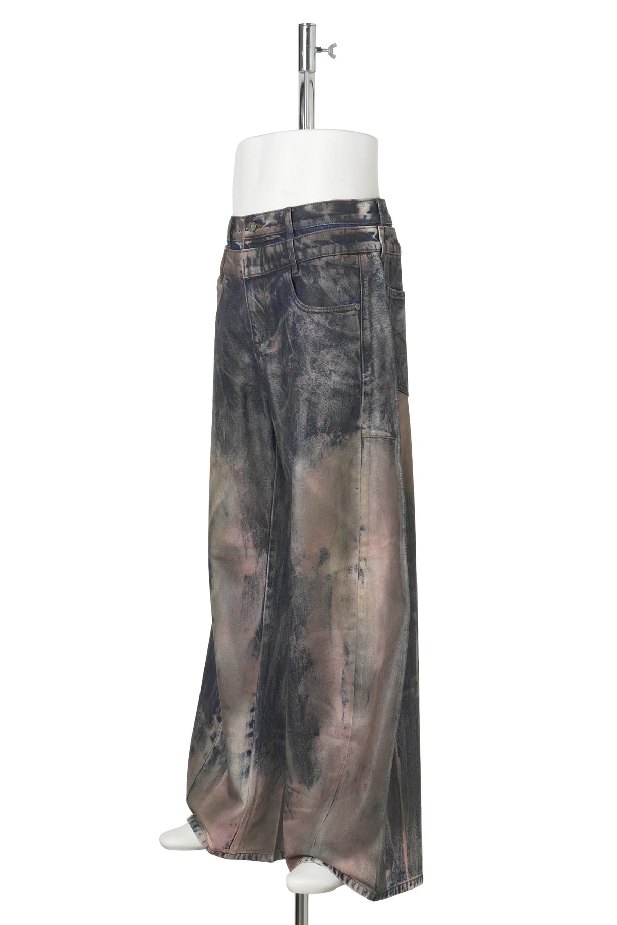 BROWN ARTISTICALLY TIE-DYED COATED DENIM PANTS / BLUE BROWN