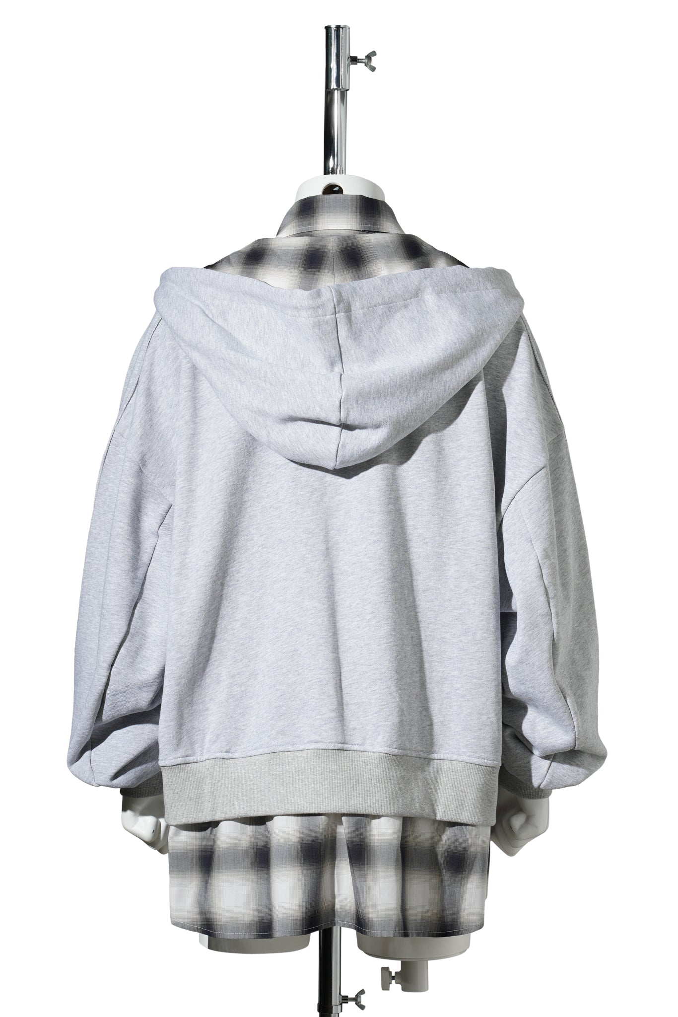 2 IN 1 ZIP HOODIE WITH CHECK SHIRT / GREY