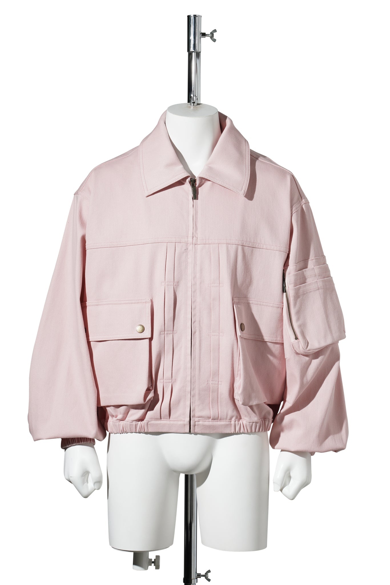 CARGO DENIM JACKET WITH ZIP FASTENING / PINK