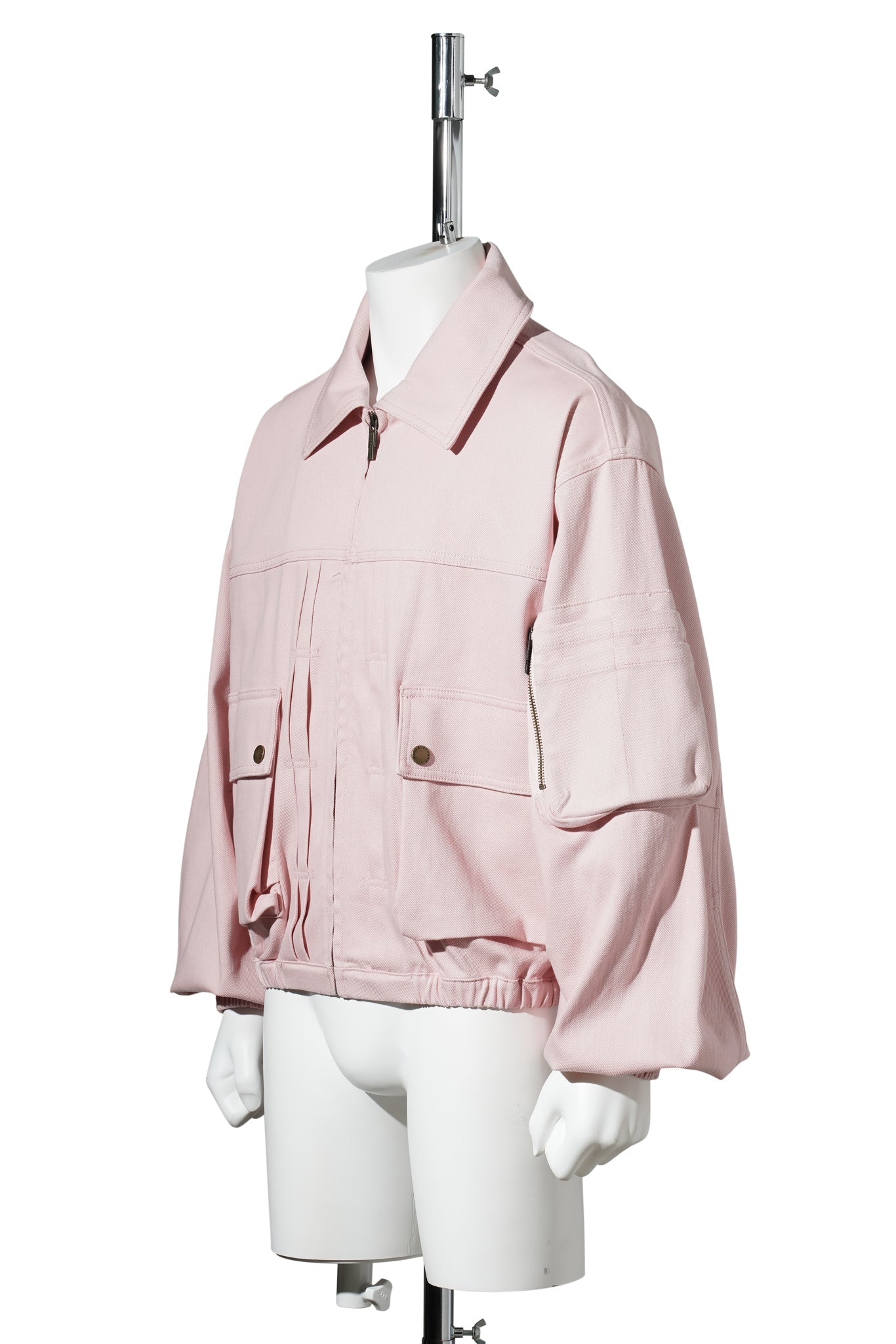 CARGO DENIM JACKET WITH ZIP FASTENING / PINK