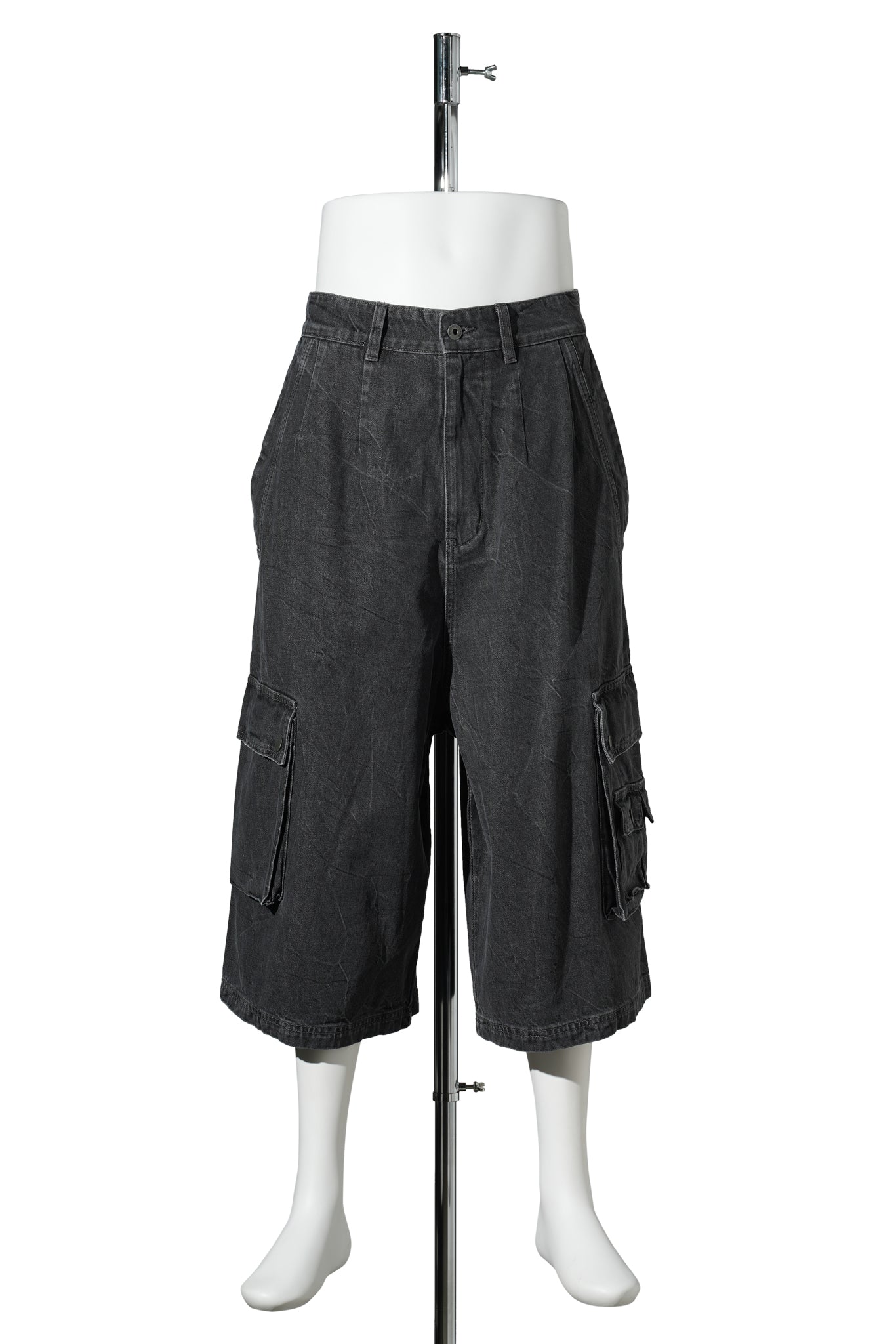 OVERSIZED  MID LENGTH DENIM CARGO TROUSER / GREY