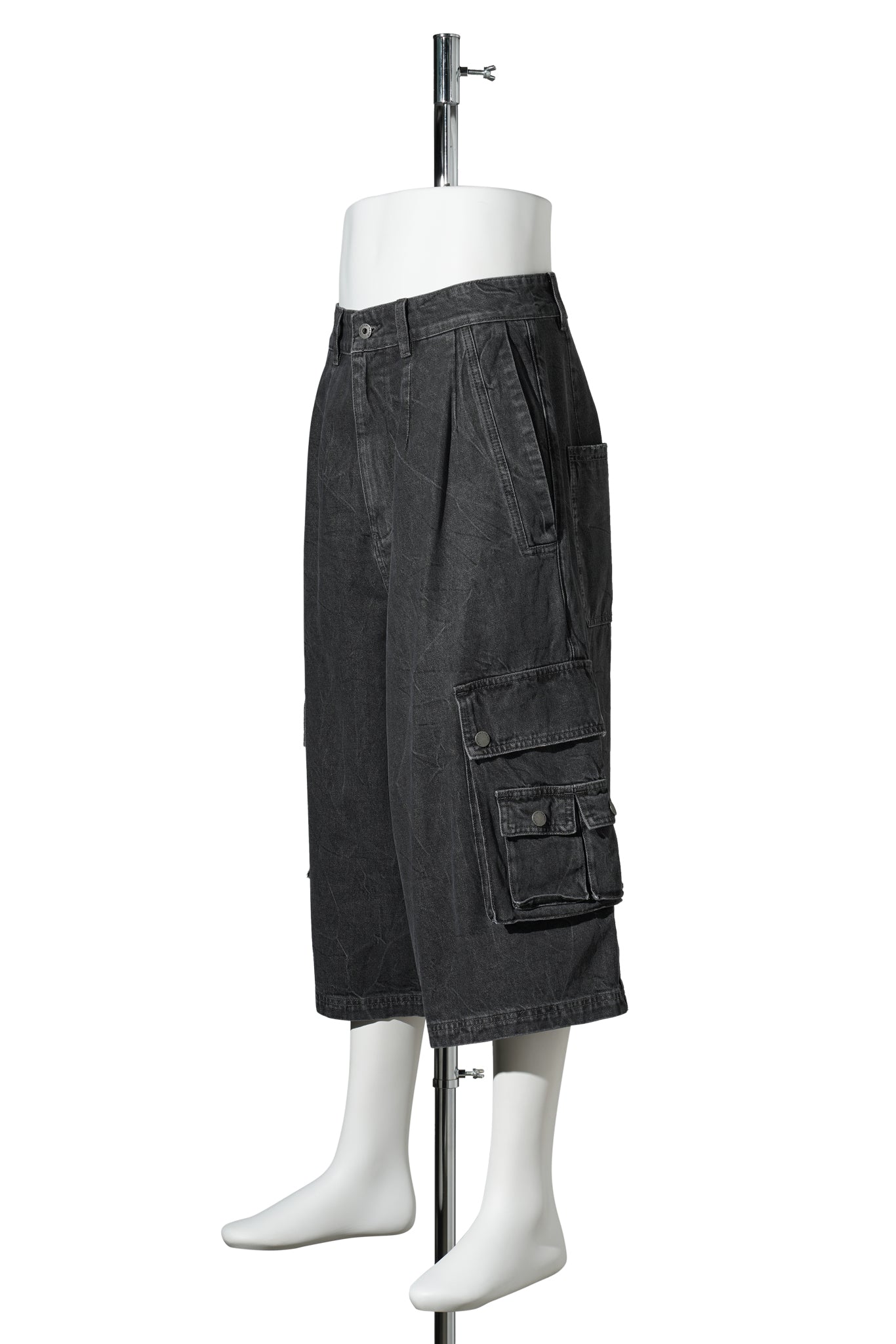 OVERSIZED  MID LENGTH DENIM CARGO TROUSER / GREY