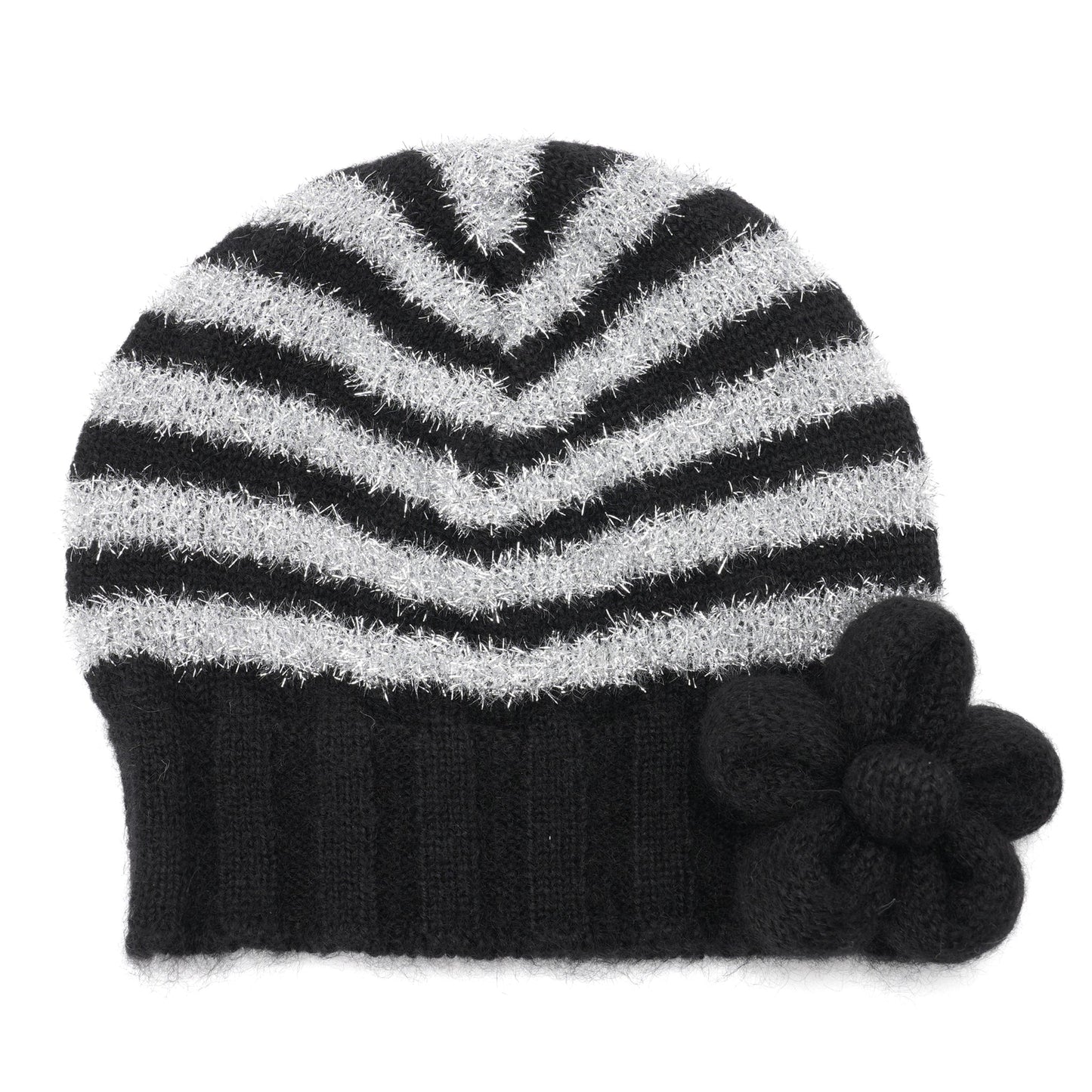 BELLE STRIPED BEANIE / BLACK AND SILVER