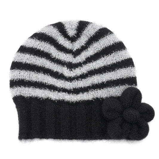BELLE STRIPED BEANIE / BLACK AND SILVER