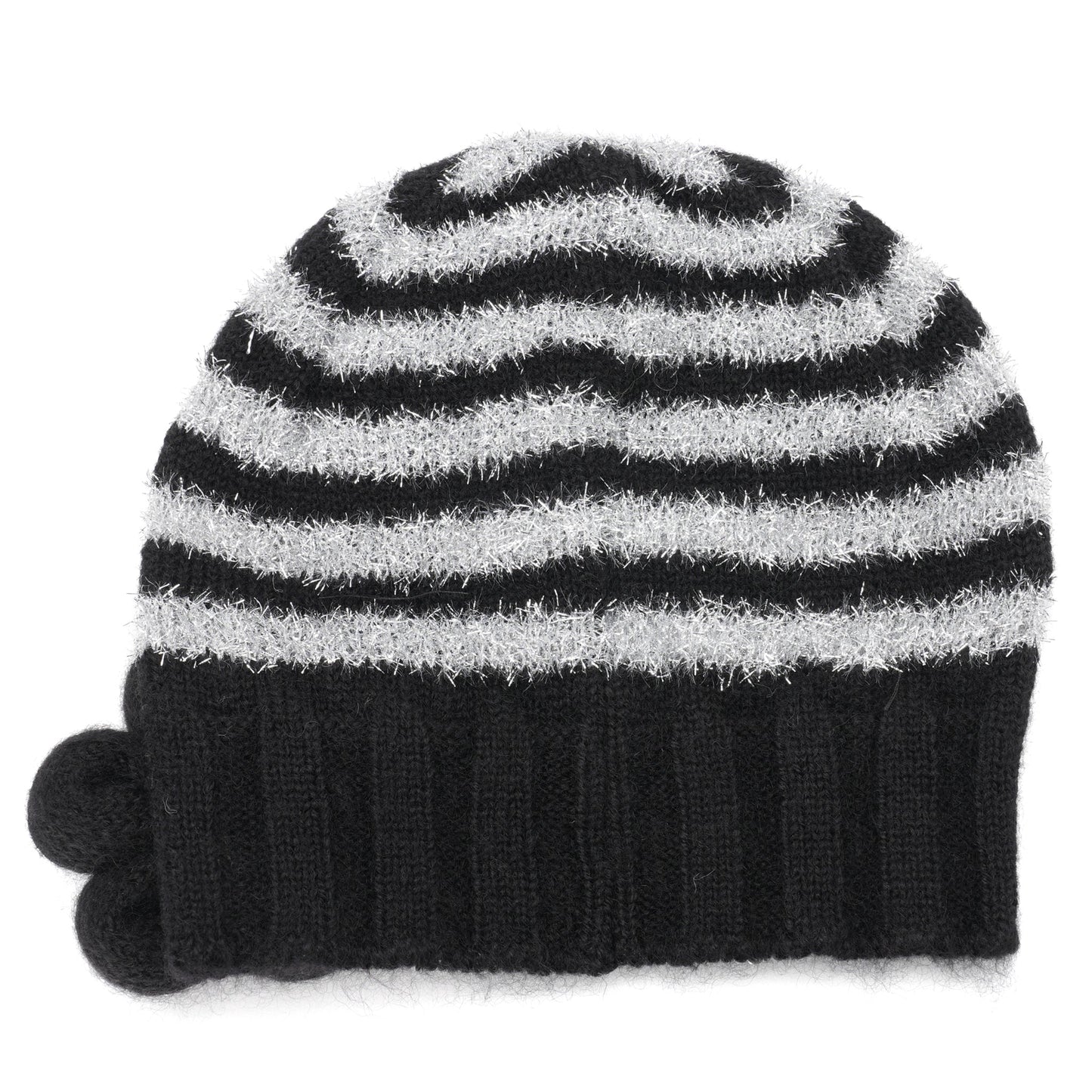 BELLE STRIPED BEANIE / BLACK AND SILVER