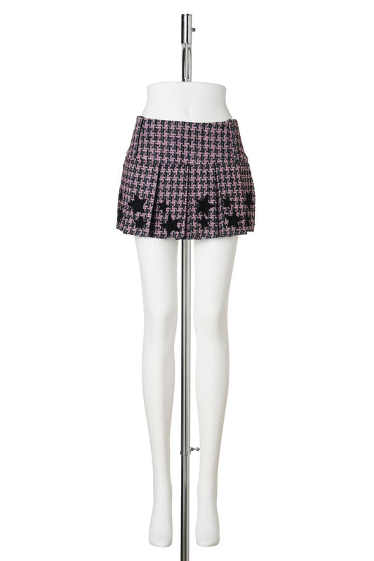 SAM PLEATED TWEED SKIRT / PINK AND BLACK