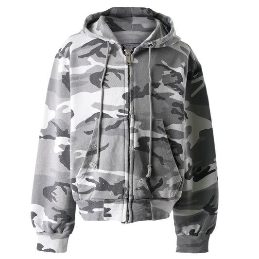 DISTRESSED CAMO SWEAT ZIP HOODIE / UC(GREY CAMO)