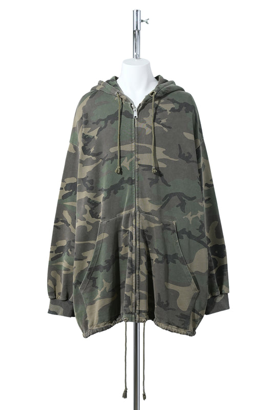 DISTRESSED WASH GIANT CAMO HOODIE / GREEN CAMO