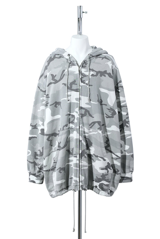 DISTRESSED WASH GIANT CAMO HOODIE / GREY CAMO