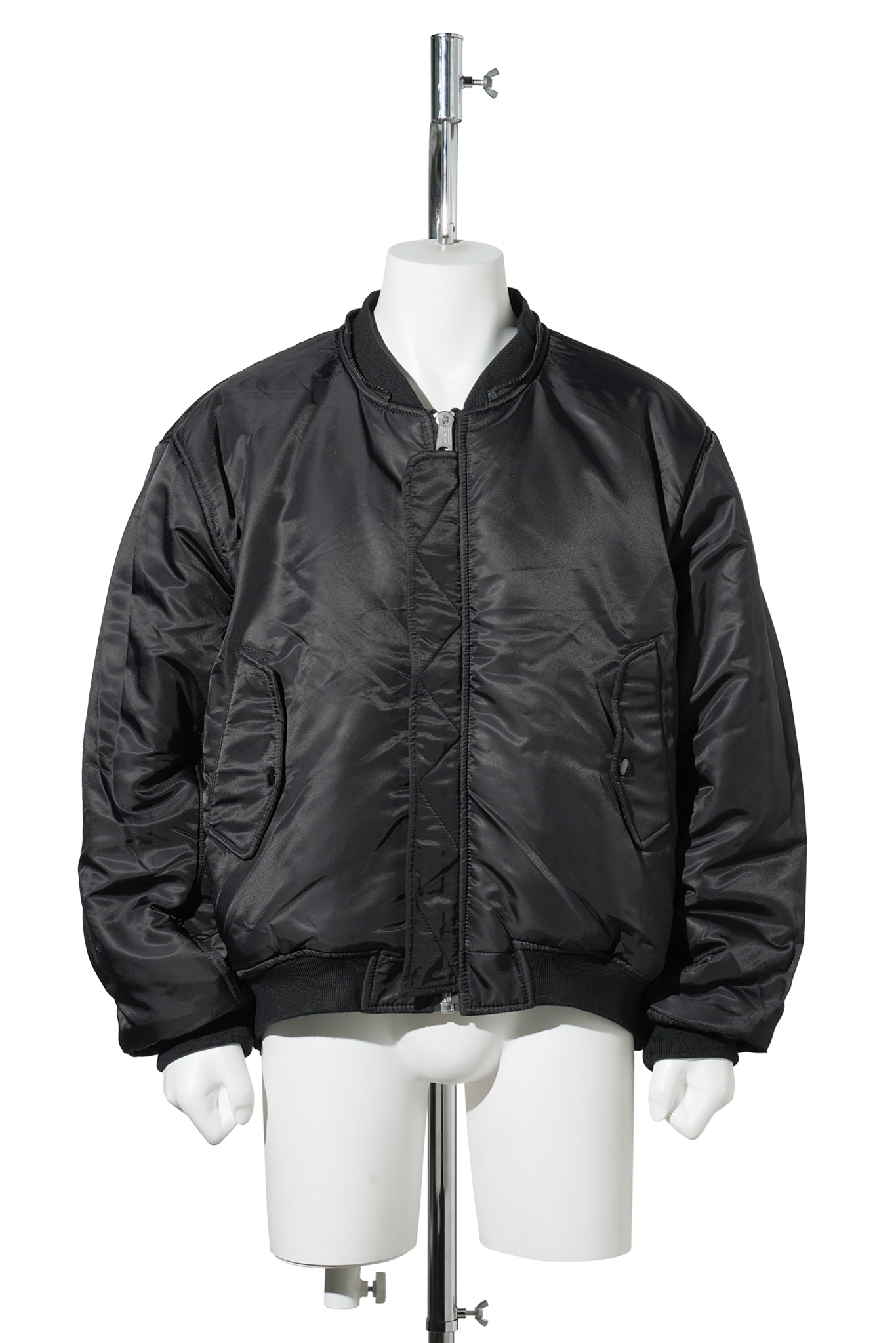 FUR HOODED SIDE ZIPPER COTTON BOMBER JACKET / BLACK