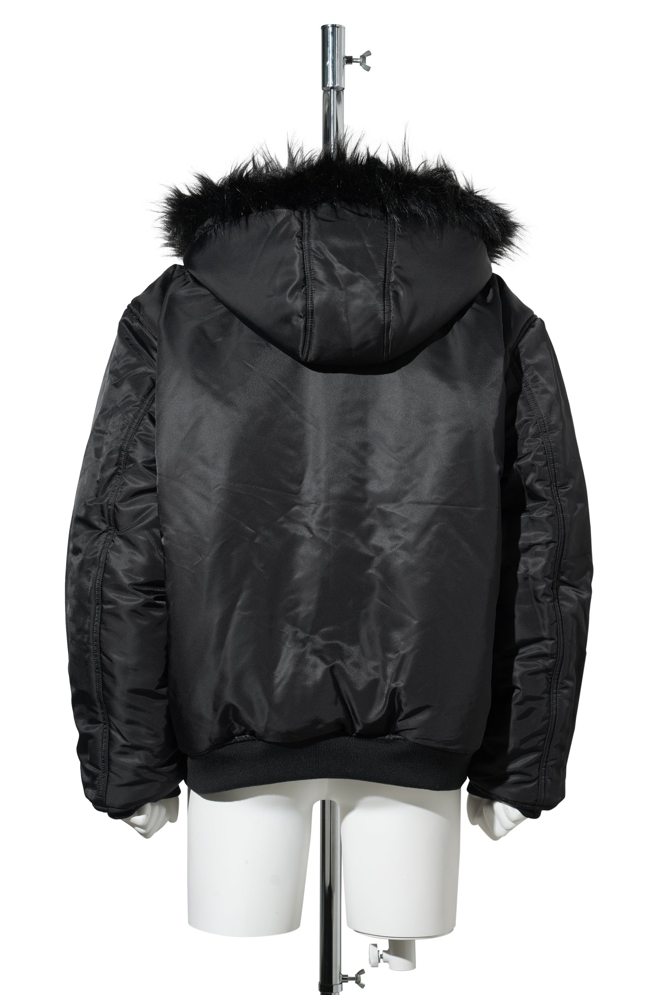 FUR HOODED SHEEP LEATHER BOMBER JACKET / BLACK