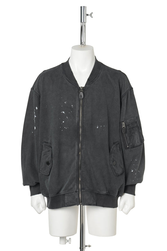 PAINTED DISTRESSED SWEAT BOMBER JACKET / BLACK