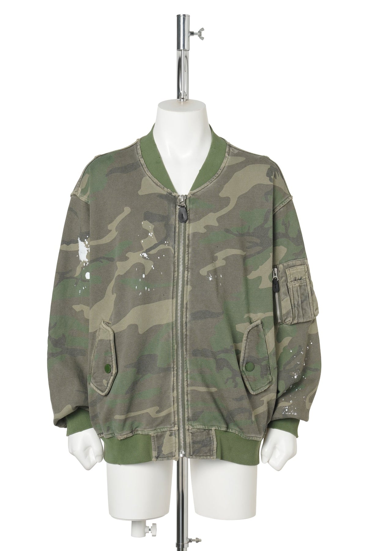 PAINTED DISTRESSED SWEAT BOMBER JACKET / CAMO