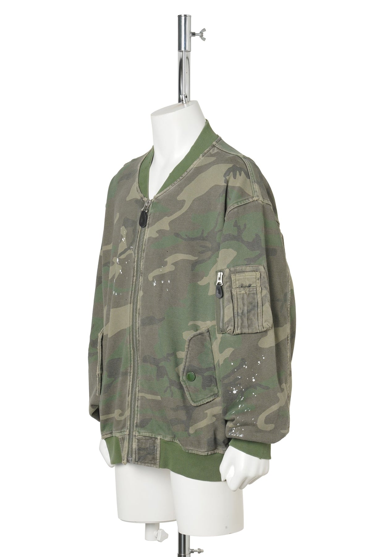 PAINTED DISTRESSED SWEAT BOMBER JACKET / CAMO
