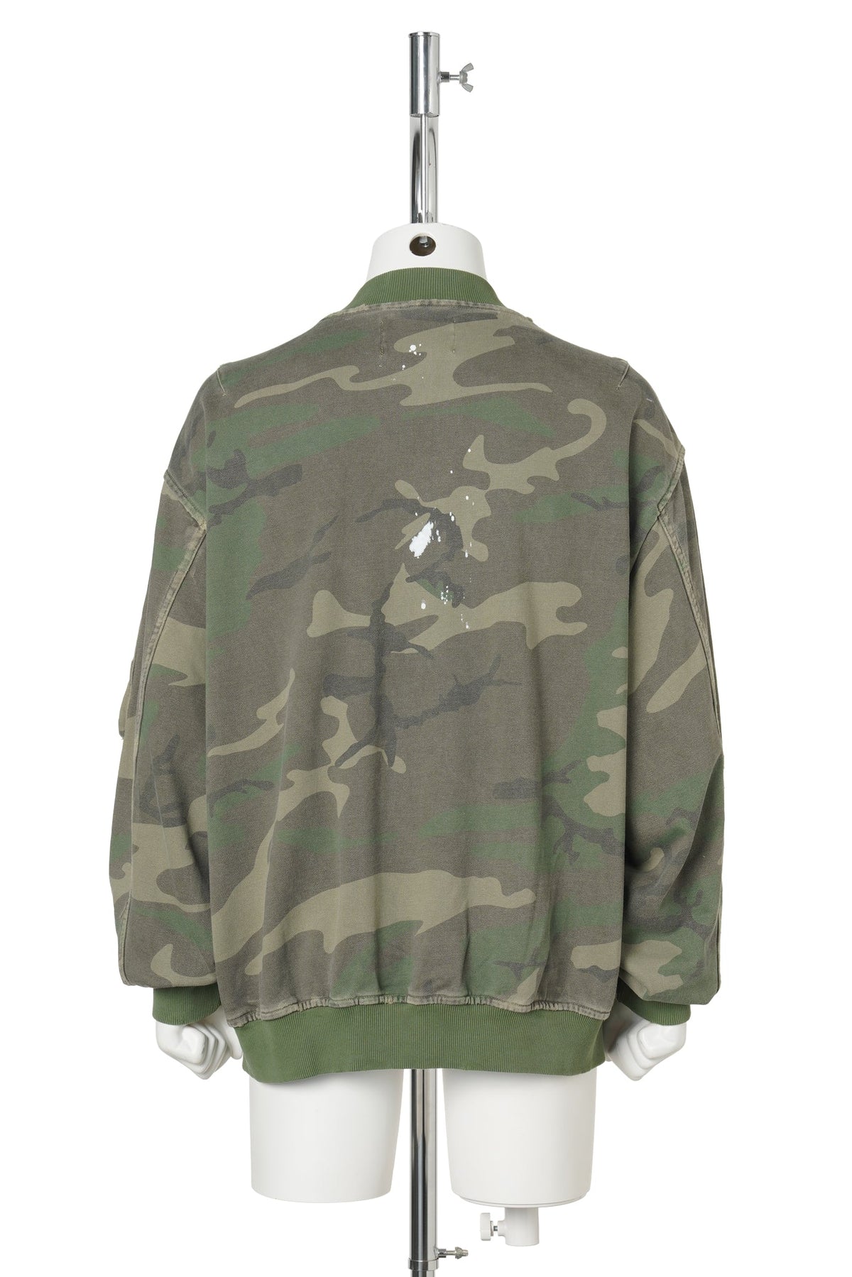 PAINTED DISTRESSED SWEAT BOMBER JACKET / CAMO