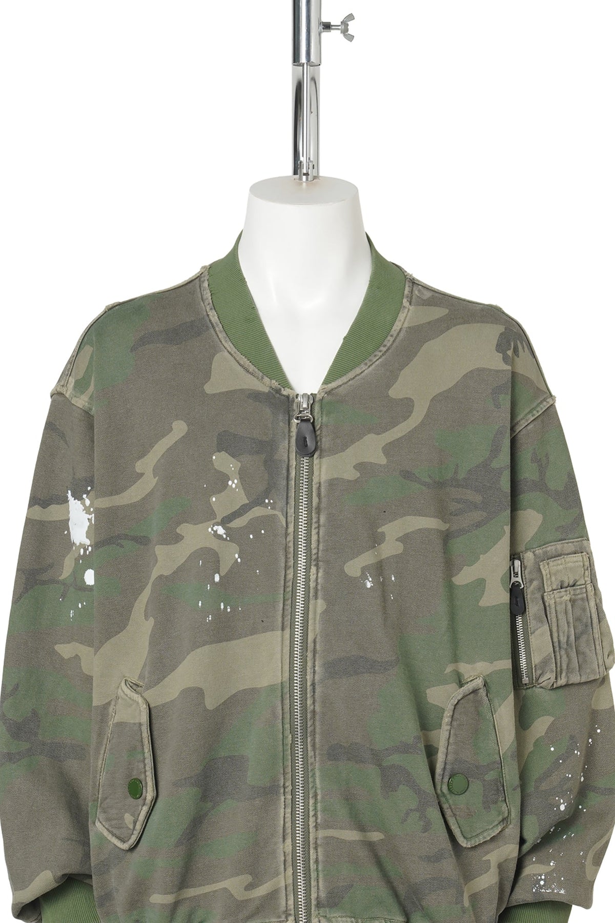 PAINTED DISTRESSED SWEAT BOMBER JACKET / CAMO