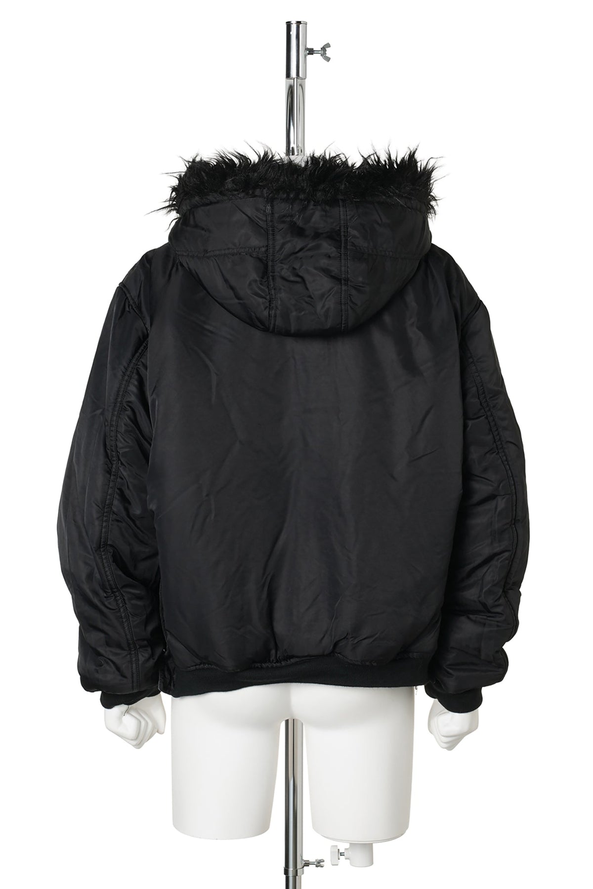 FUR HOODED SIDE ZIPPER COTTON BOMBER JACKET (SUN FADED) / BLACK