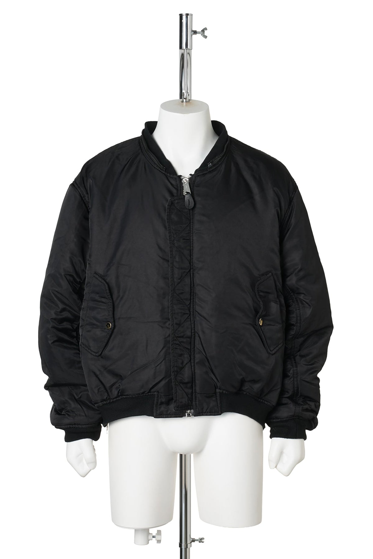 FUR HOODED SIDE ZIPPER COTTON BOMBER JACKET (SUN FADED) / BLACK