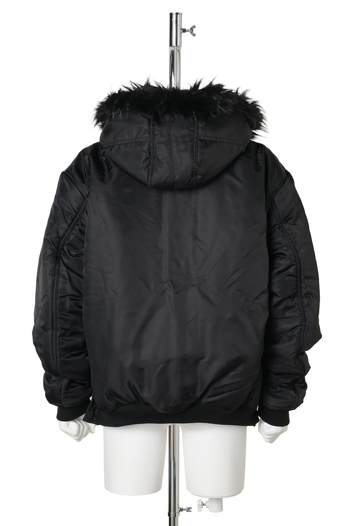 FUR HOODED SHEEP LEATHER BOMBER JACKET / BLACK