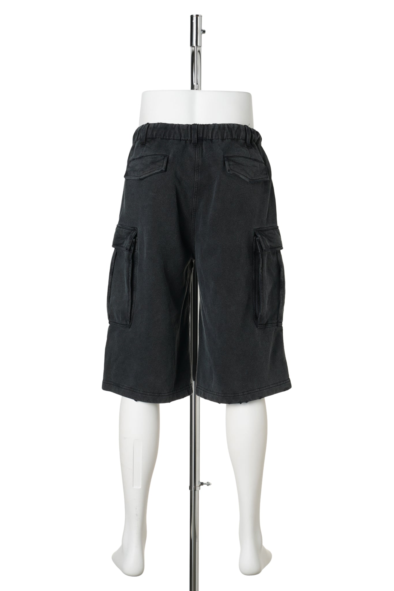 DISTRESSED SWEAT CARGO SHORT PANTS / BLACK