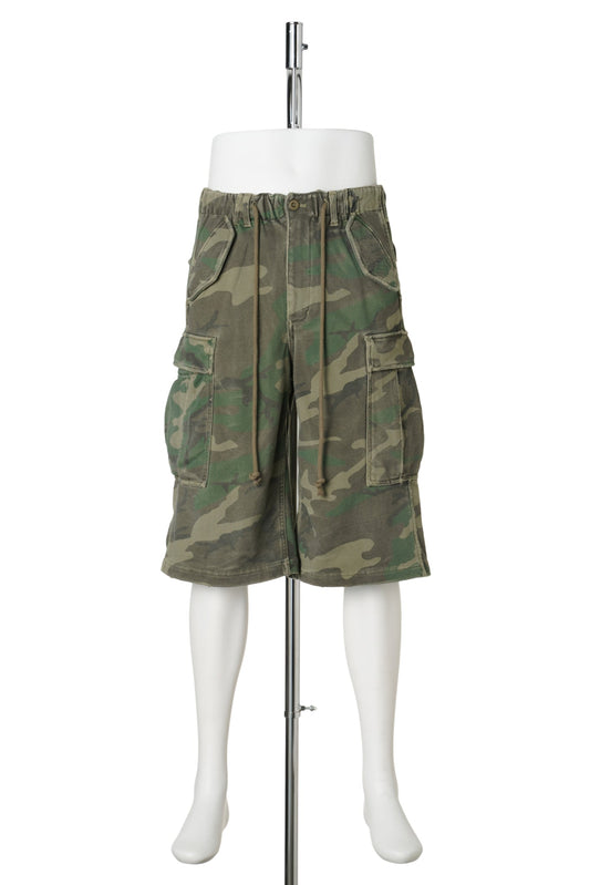 DISTRESSED SWEAT CARGO SHORT PANTS / CAMO