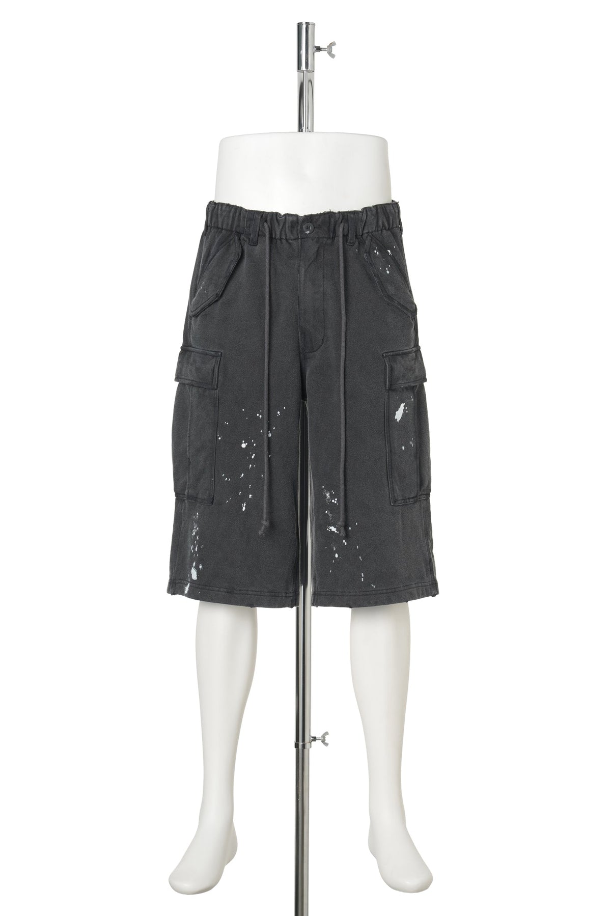 PAINTED DISTRESSED SWEAT CARGO SHORTS / BLACK