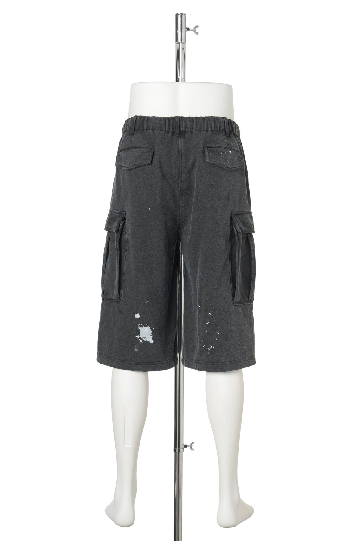 PAINTED DISTRESSED SWEAT CARGO SHORTS / BLACK