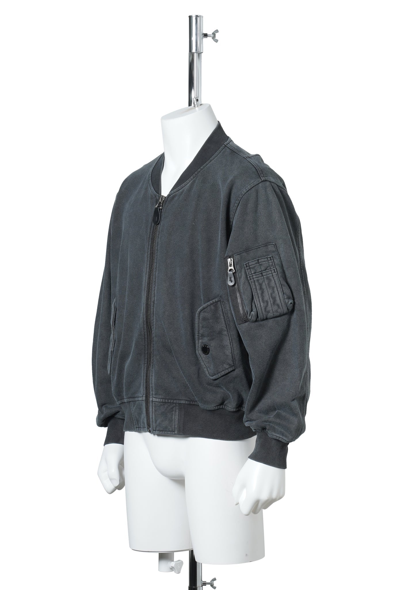SUN FADED SWEAT BOMBER JACKET / BLACK