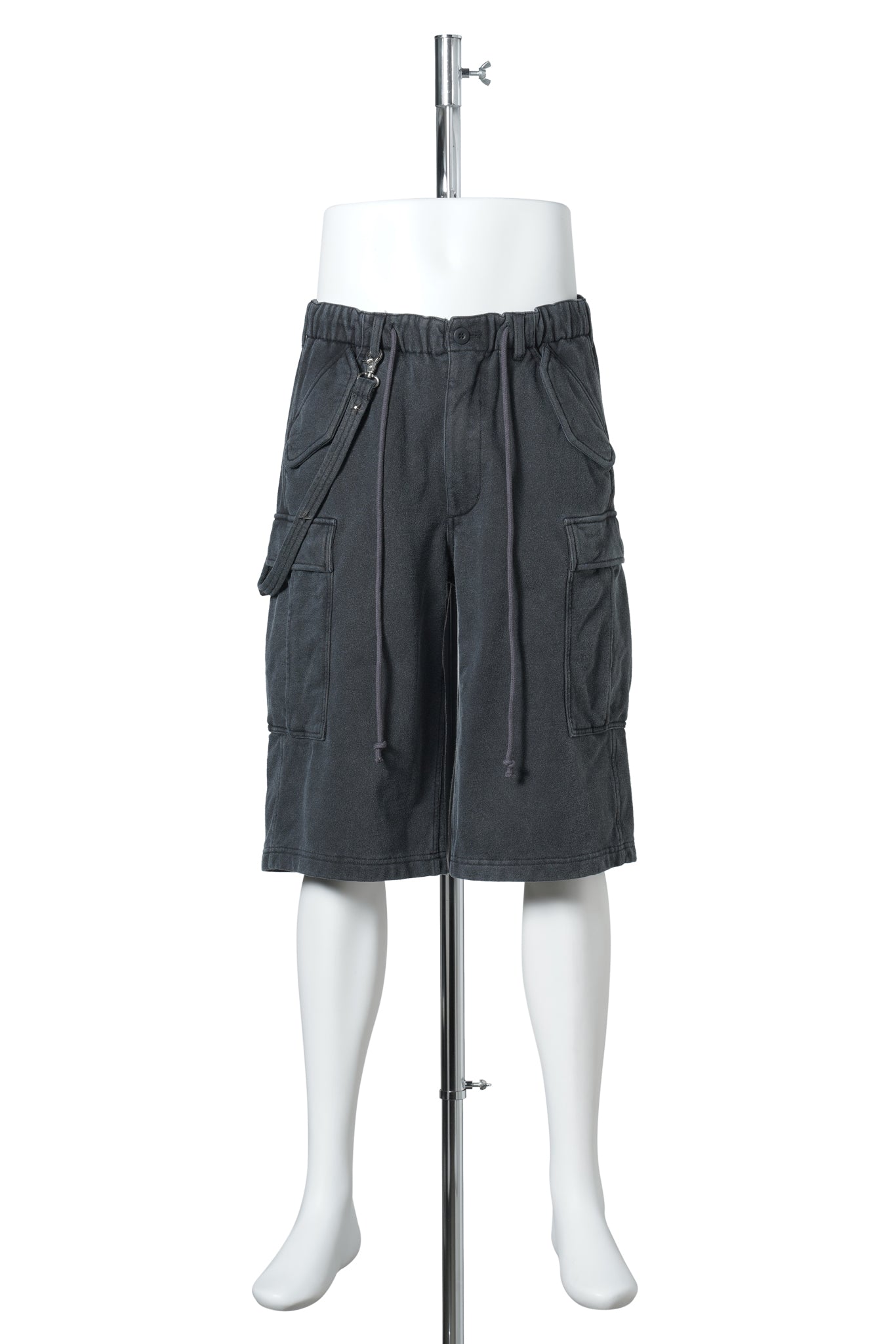 SUN FADED SWEAT CARGO SHORT PANTS / BLACK