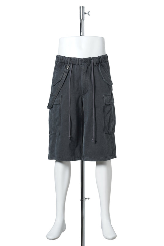 SUN FADED SWEAT CARGO SHORT PANTS / BLACK